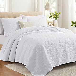 Lavsiry White King Size Quilt Bedding Set with Pillow Shams, Summer Lightweight Bedspread Coverlet, Soft Quilted Blanket Thin Comforter for All Seasons