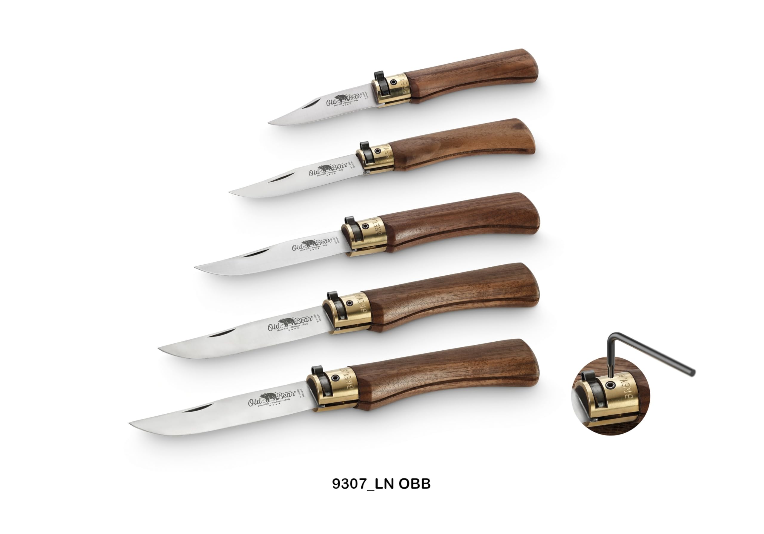 Old Bear Coltello linea classica manico in legno noce americano, lama in acciaio inox (misura XL - art. 9307/23_LN OBB)