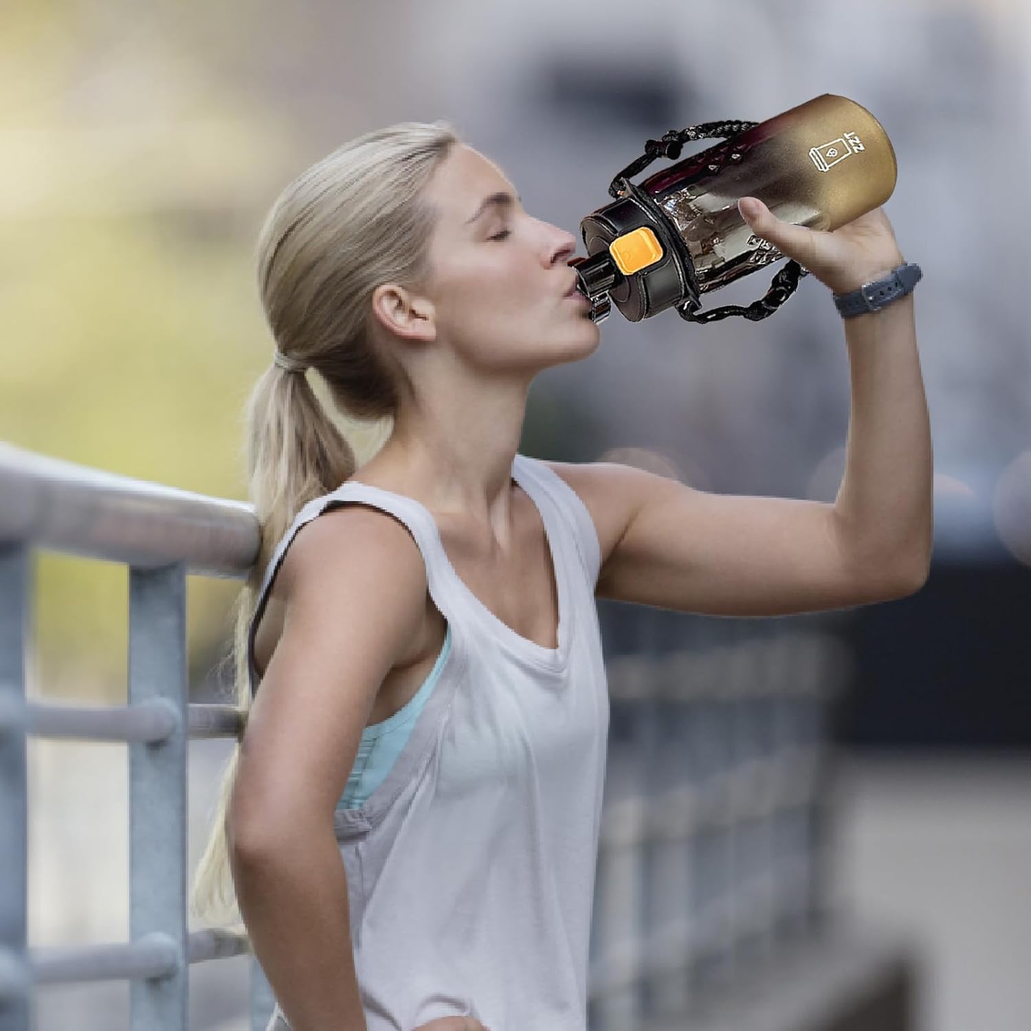 ZZT 25 oz Water Bottle with Spout & Adjustable Paracord Handle,Wide Mouth Water Jug with Leak Proof,Tritan, BPA Free for Gym Fitness & Outdoor (Black Gold) - Image 2