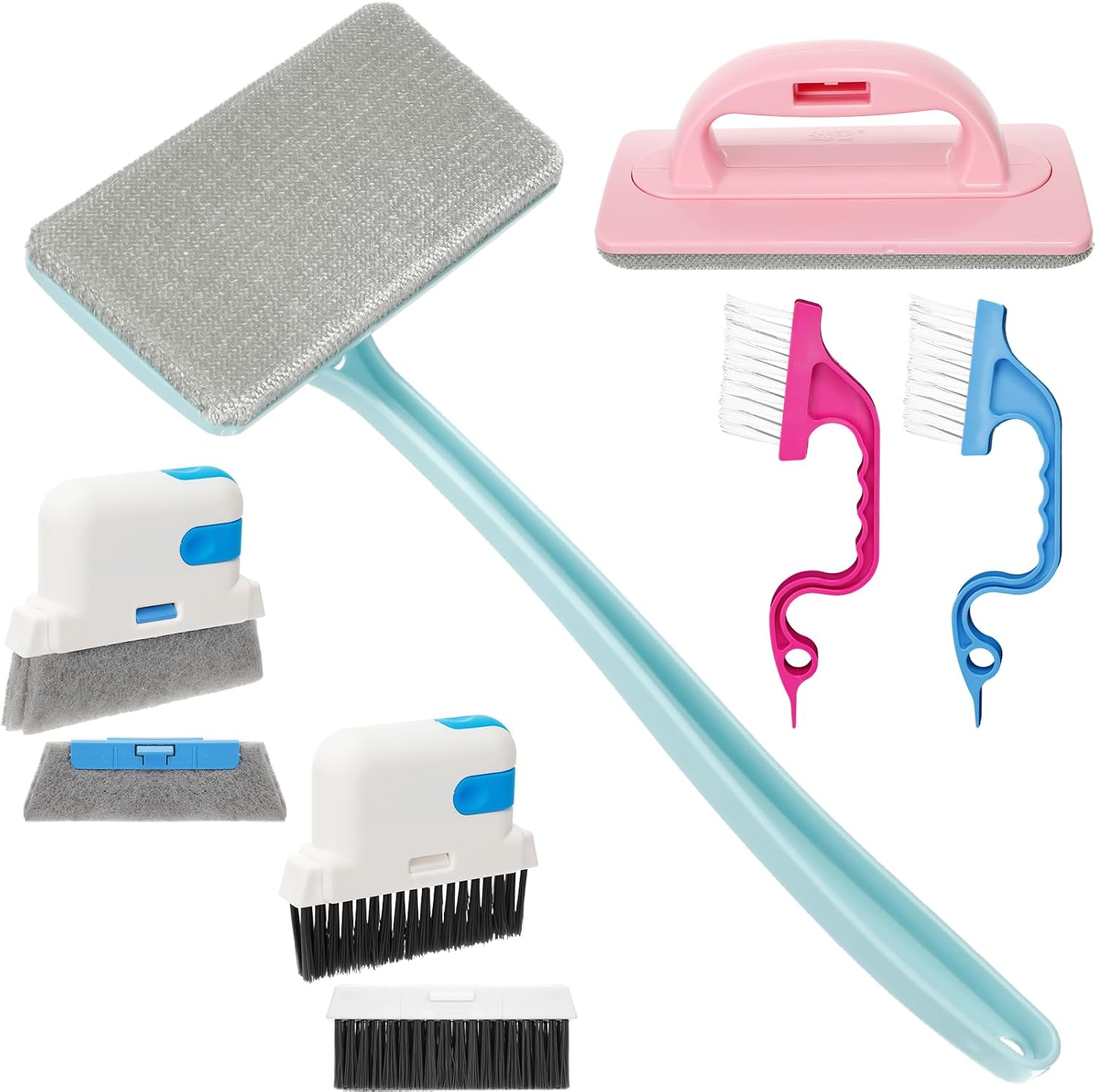 Chengu 8 Pcs Window Screen Cleaner & Track Cleaning Kit, Detachable Mesh Screen Cleaning Brushes Groove Brushes and Replacement Clean Cloths for Groove, Gaps, Sliding Door Track, Wet Dry Use