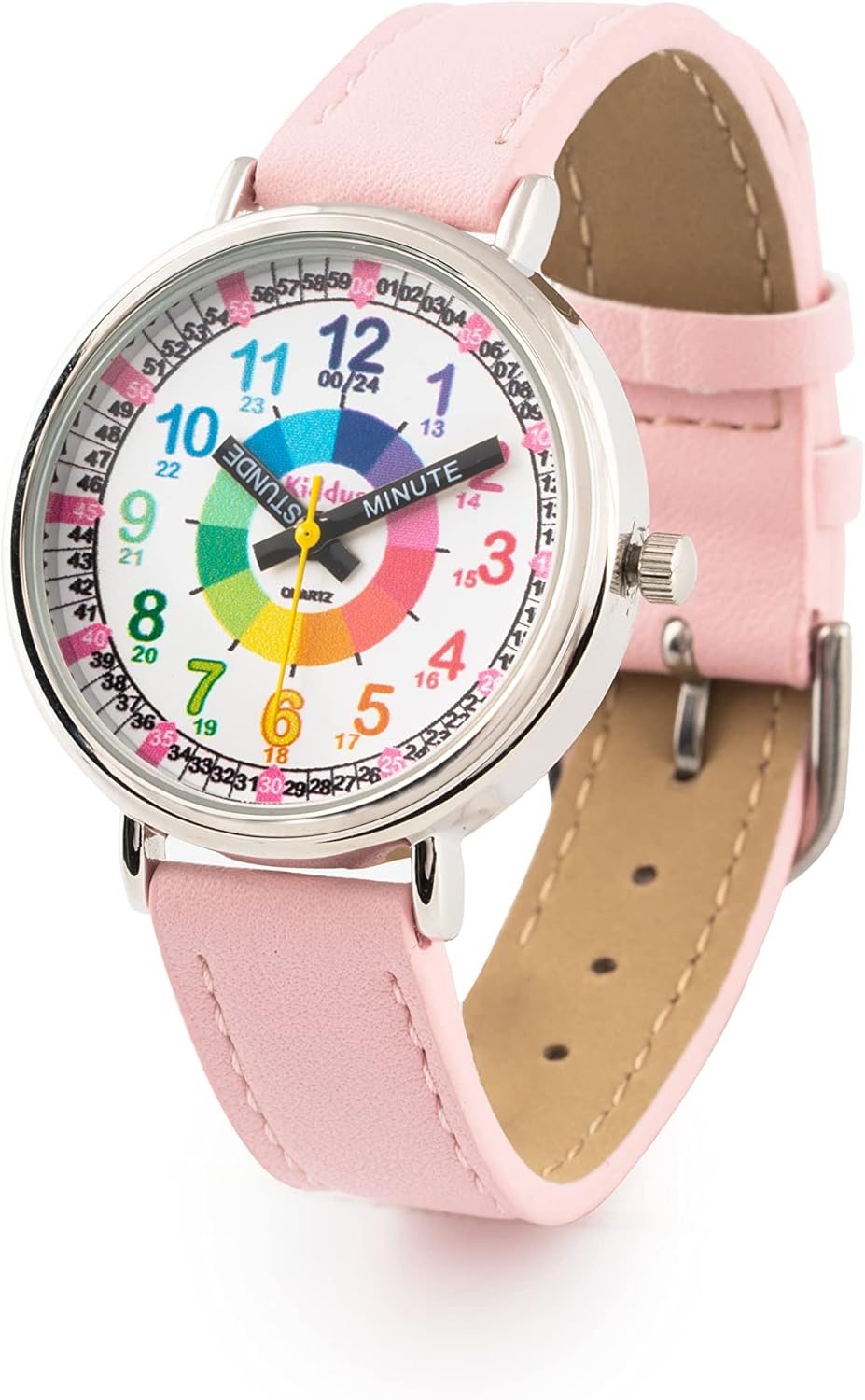 Kiddus Lern Armbanduhr für Kinder, Jungen und Mädchen. Analoge Armbanduhr mit Zeitlernübungen