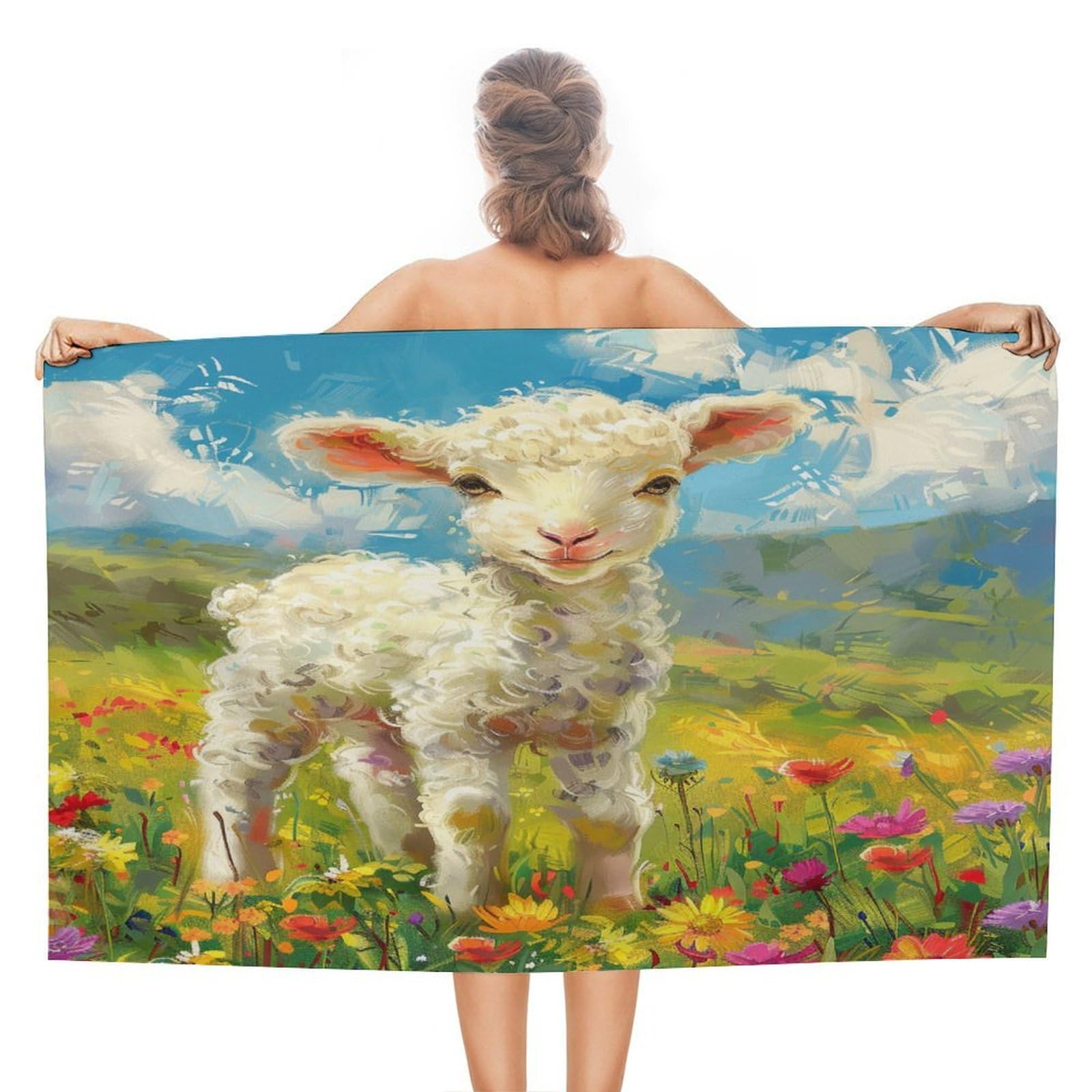 Toalla de ducha ligera de 80x130 cm con diseño de alpaca y flores