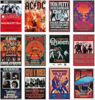 Pôster de banda de rock vintage, 12 peças retrô dos anos 70, 80, 90, para decoração de quarto, colagem de pôsteres de concerto, arte de parede em tela HD para dormitório universitário,