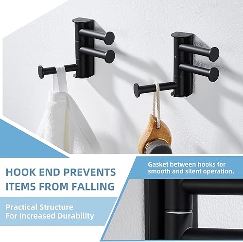 Miniatura 5 de Angle Simple Gancho giratorio para toallas, color negro mate, paquete de 2, gancho de acero inoxidable SUS 304 para bata de baño