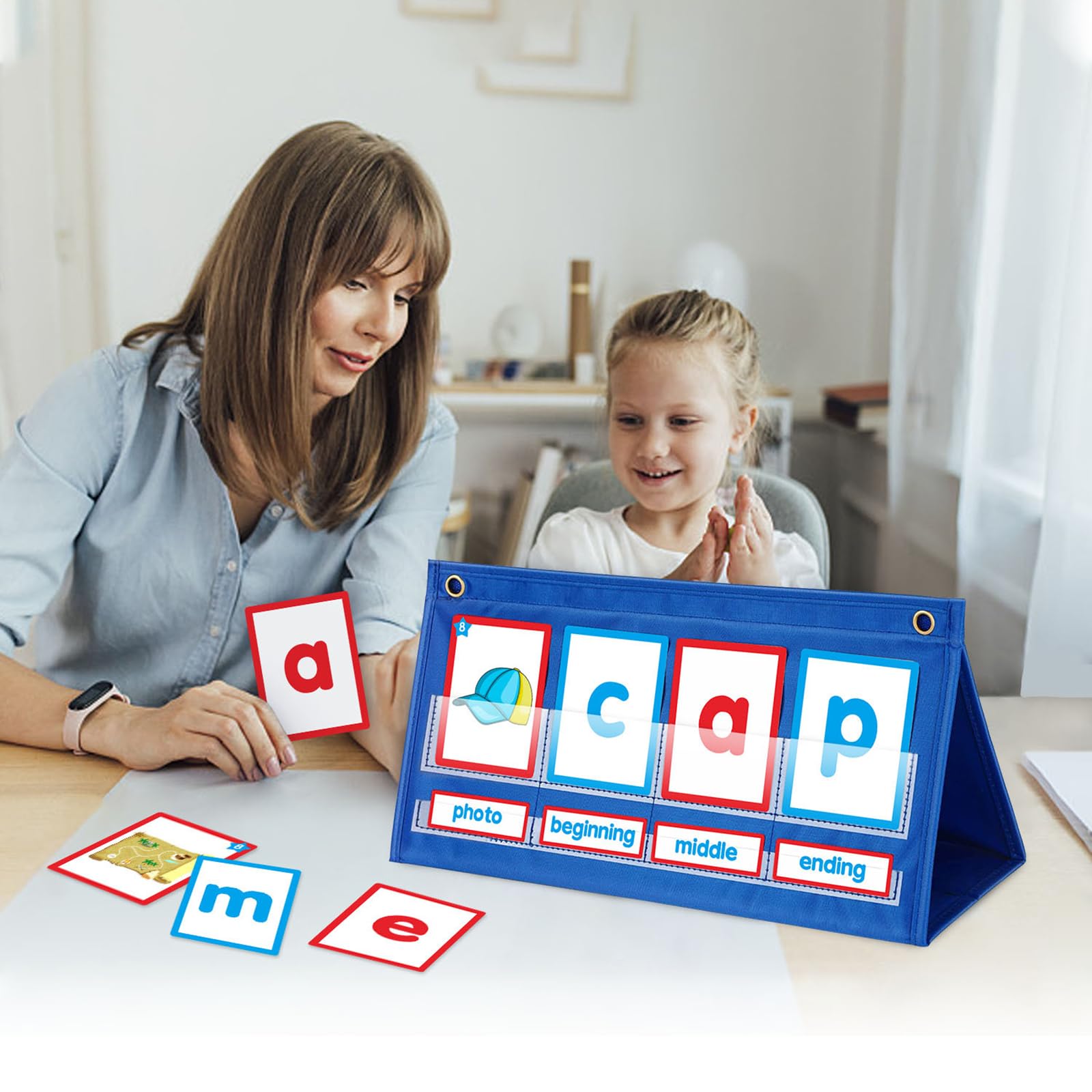 CVC Word Builder Desktop Taschendiagramm, Zeltkarten Set, Phonics Spiele, Rechtschreib Lernspielzeug für von 5, 6, 7, 8 Jahren Cvc Word Rechtschreibspiele, Vorschul und Kindergarten