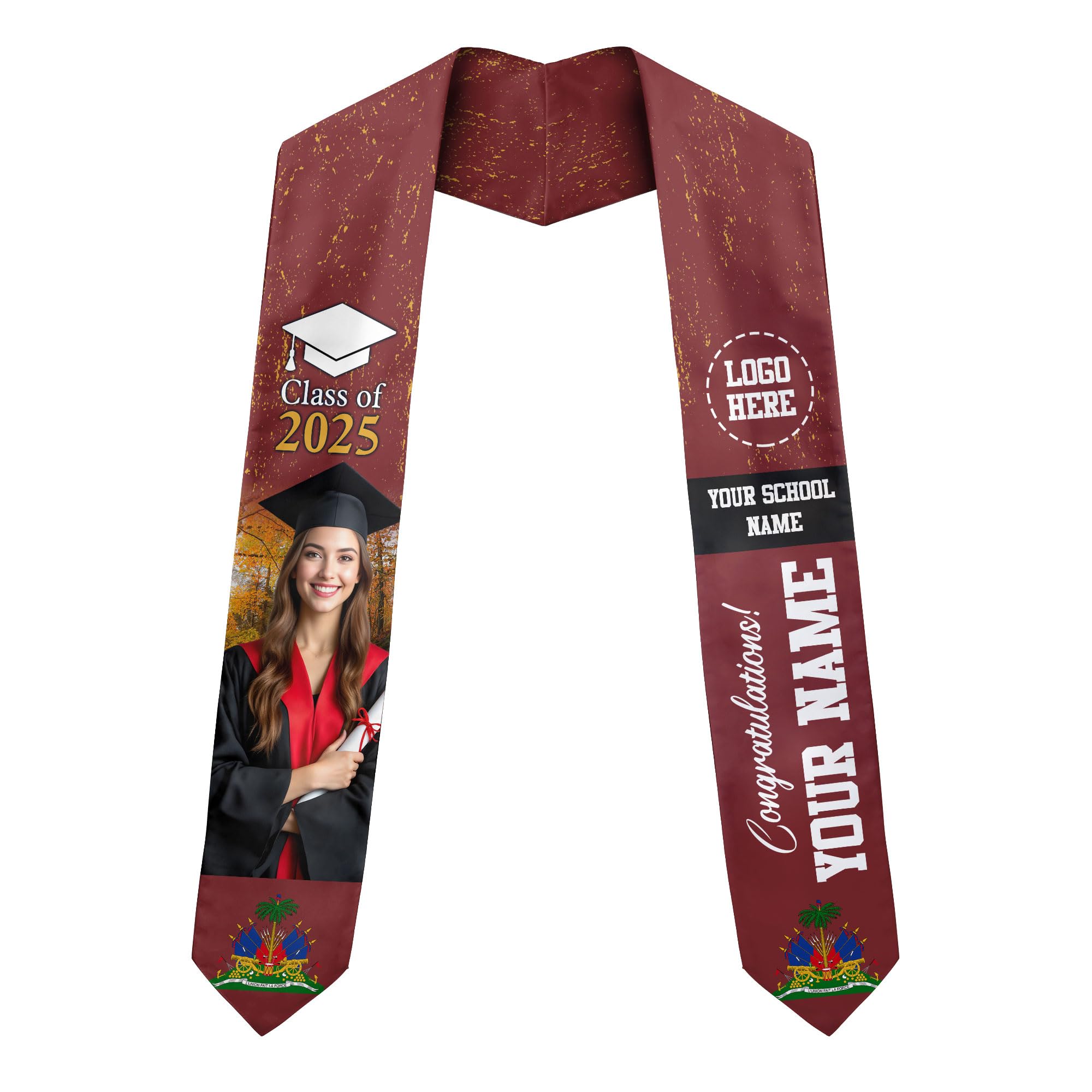 MonkeyVan Personalized Haiti Graduation Stole Sash 2025, Haitians American Flag Graduation Sash, Graduation Stole Haiti Gifts Ht 13