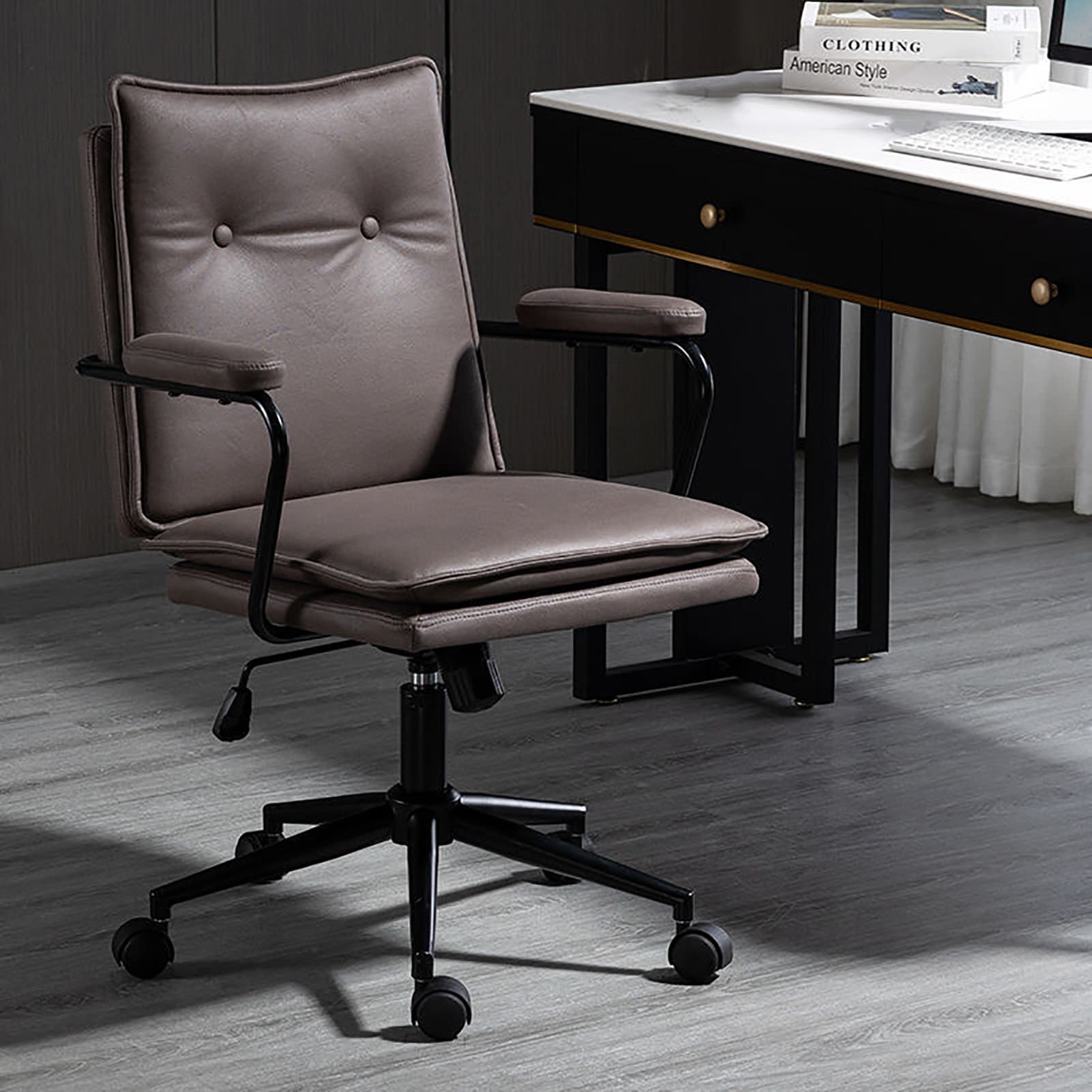 Chaise de bureau à dossier moyen en cuir PU fauteuil pivotant confortable réglable