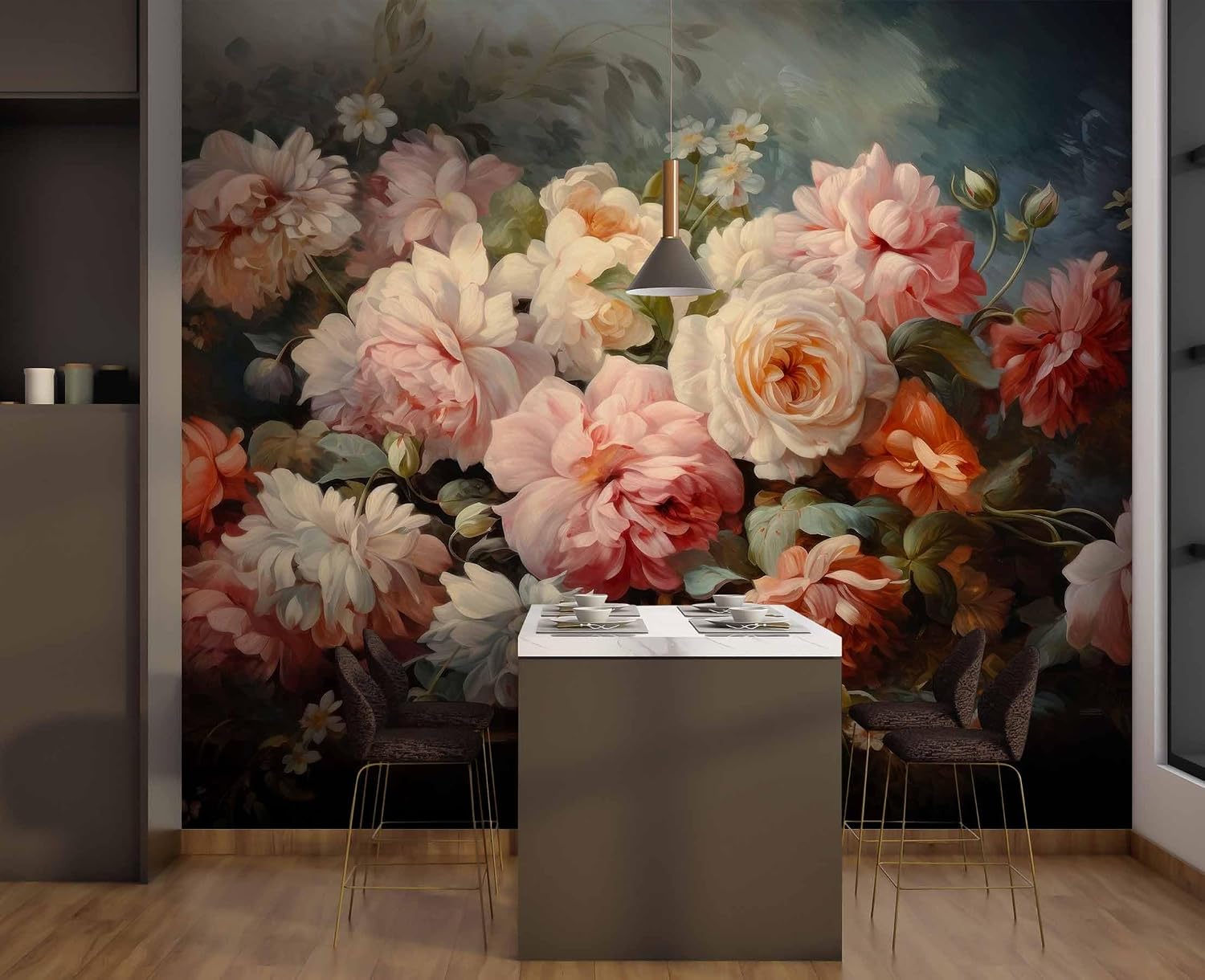 Vintage Floral Flower Wall Mural Peel and Stick,Large Wall Murals Art Deco for Bedroom Livingroom Thick Canvas Waterproof（C2，157 * 110inch）