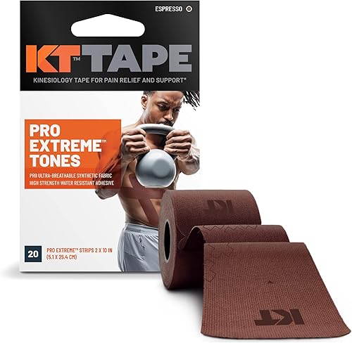 Vista 11 de KT Tape, Cinta atlética de kinesiología sintética Pro Extreme, 20 unidades, tiras precortadas de 10 pulgadas Titan Tan