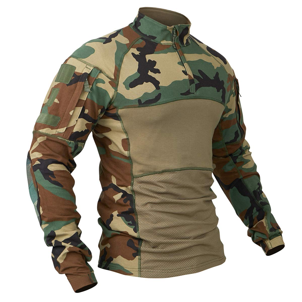 CARWORNIC Men's Tactical Military Combat Shirt Long Sleeve Cotton Camo T Shirt with Zipper