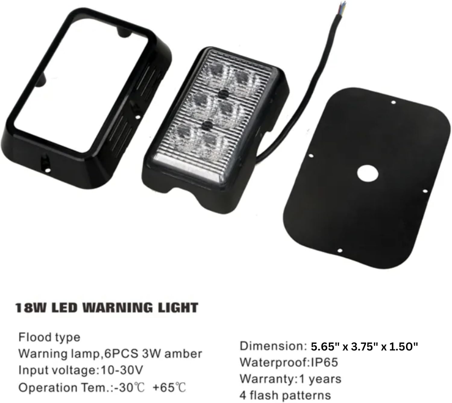 [ALL STAR TRUCK PARTS] 5.65" x 3.75" Rectangle LED Amber Strobe Light, 6 LED 18W IP65 Waterproof, Super Bright High Powered Strobe for Towing 6 Flash Patterns (Built in Flasher) Surface Mount 10V-30V