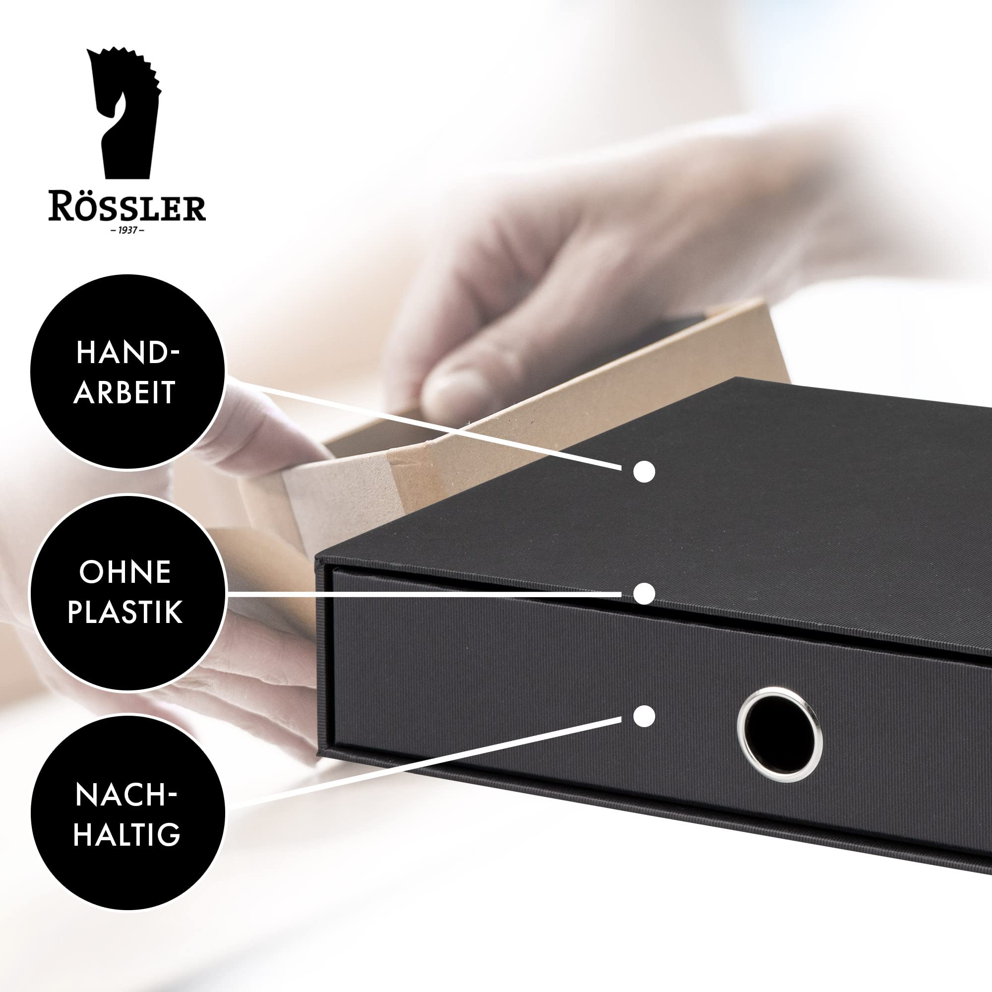 Rössler Papier 1524452700 - S.O.H.O. Pudełko z szufladami na DIN A4, z otworem na uchwyt, czarne, 343 x 250 x 65 mm, 1 szt.