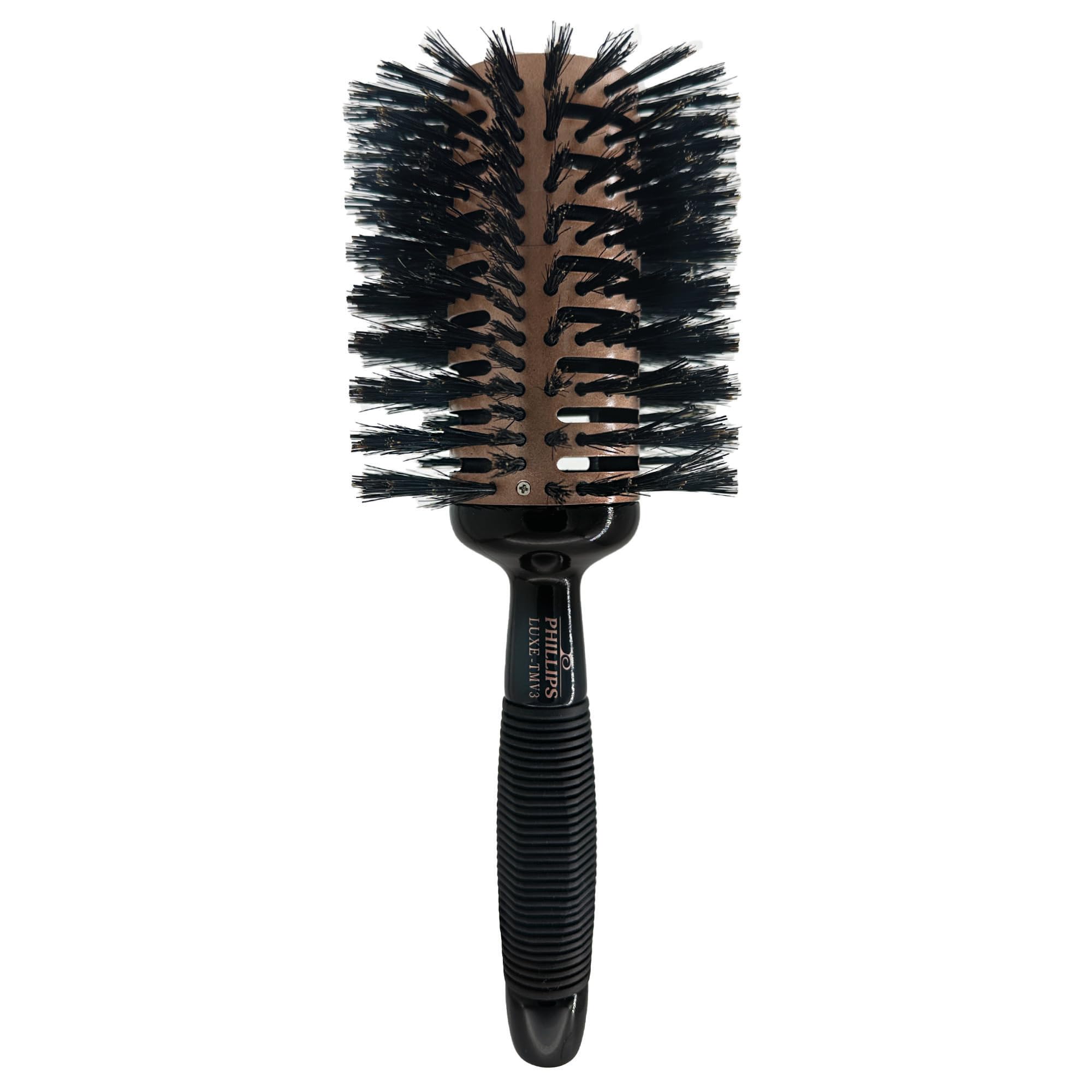 Phillips BrushLuxe Tourmaline Monster Vent 3 Professional Hair Brush (4” Diameter Barrel) - Vented Hairbrush Nylon Reinforced Boar Hair Bristles, Sleek Rose Gold & Black Color