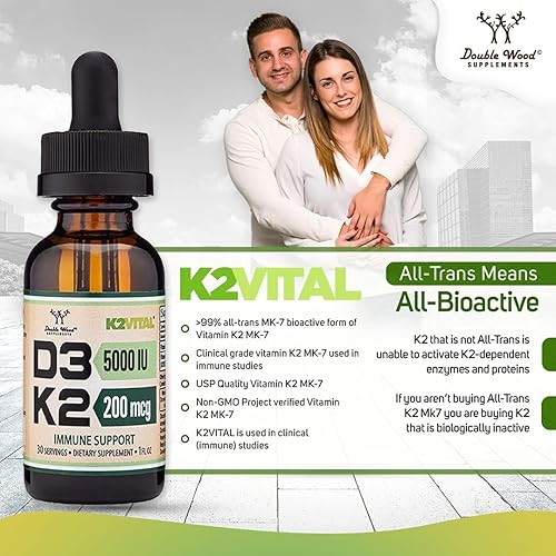 Vista 11 de Double Wood - Gotas líquidas de vitamina D3 K2 K2 de 5,000 UI (5,000 UI de D3 y 200 mcg de 99.9% de K2 MK-7 (K2Vital)) Gotas líquidas de vitamina D
