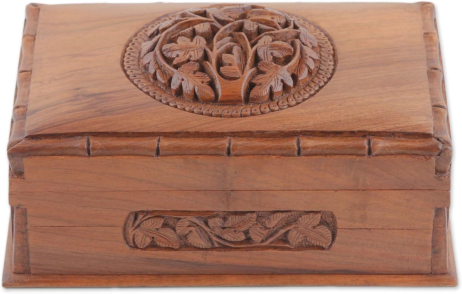 NOVICA Artisan Handcrafted Wood Jewelry Box Walnut from India Brown Boxes Leaf Tree [3in H x 8.25in W x 5.5in D] ' Chinar Dome'