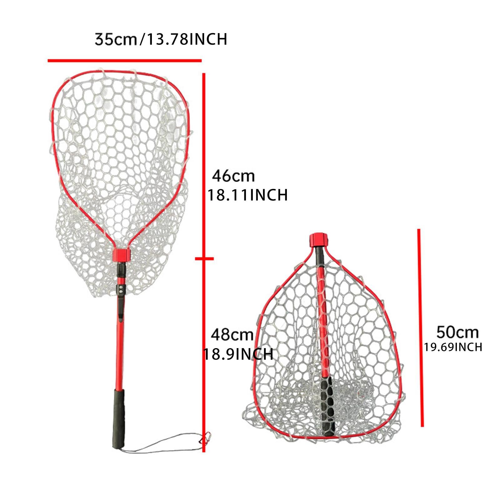Épuisette de Pêche Filet Pliant Structure Aluminium Manche Extensible Filet Silicone Léger pour Attraper et Relâcher Poissons Adapté à La Pêche, Rouge