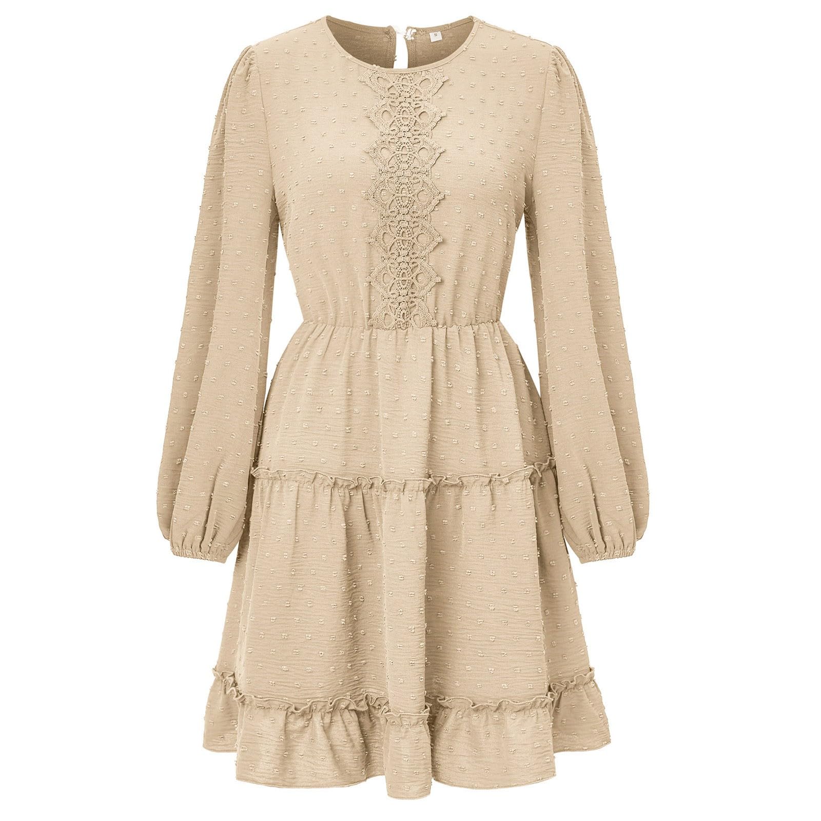 2026 trapèze Femme à Volants Manches Longues col V Dentelle Couture Ourlet élégant pour Tenue Casual