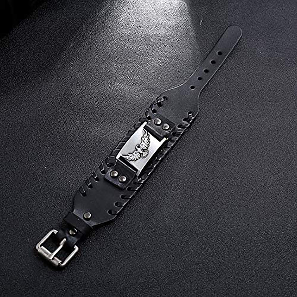 YDYDTTKD Pulseras para Hombres y Mujeres Brazalete Vintage Pulsera única nórdica Amuleto Hebilla Ajustable Joyería pagana de Cuero de/a
