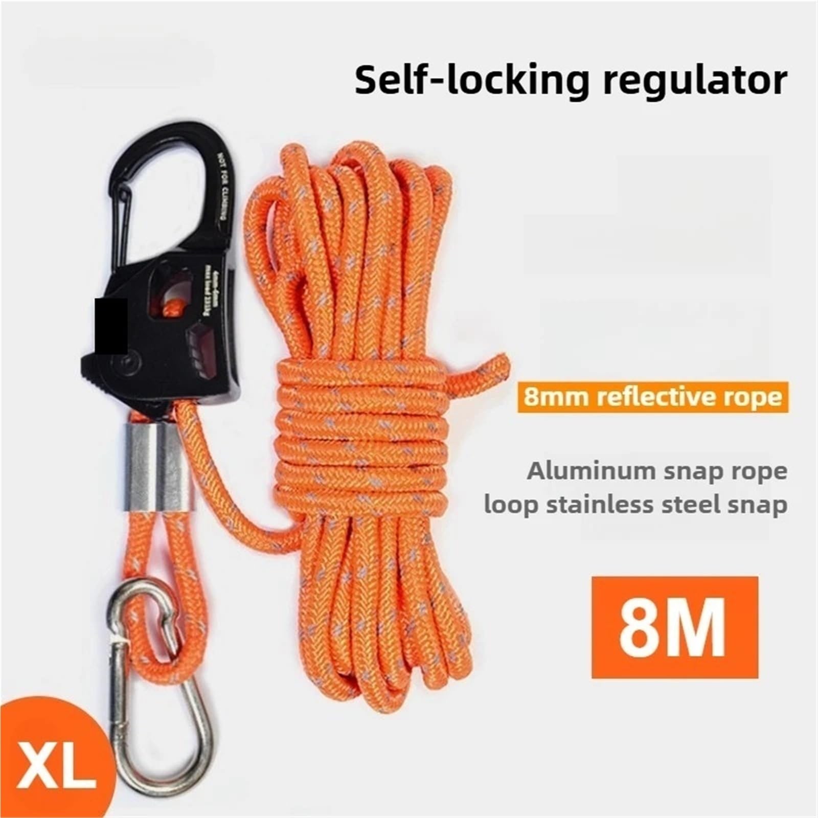 Tendeur de corde tente en alliage d'aluminium, ajusteur charge solide 8M, boucle cordon coupe-vent Portable, accessoire Camping/randonnée/bâche pour le camping(XL 8mm-8M Rope OR)