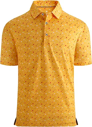 Alex Vando Mens Golf Shirt Moisture Wicking Quick-Dry Print Performance Polo Shirts for Men