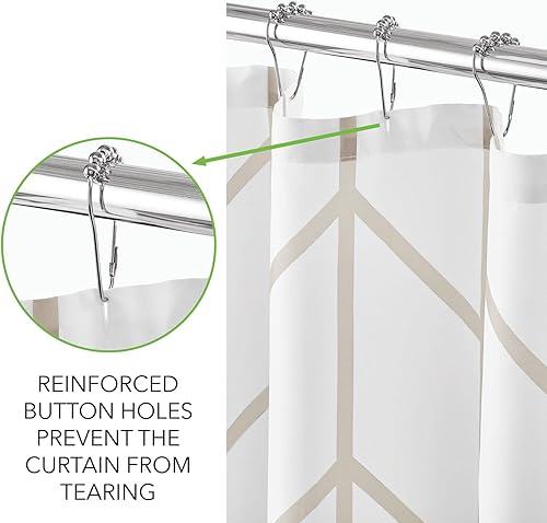 Miniatura 7 de mDesign - Cortina de ducha de tela de fácil cuidado con ojales reforzados, para duchas y bañeras, lavable a máquina, diseño de zigzag, 72x72