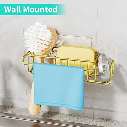 Miniatura 6 de HapiRm Soporte de esponja para fregadero de cocina, organizador de fregadero de cocina sin taladro, soporte para esponja de platos a prueba de