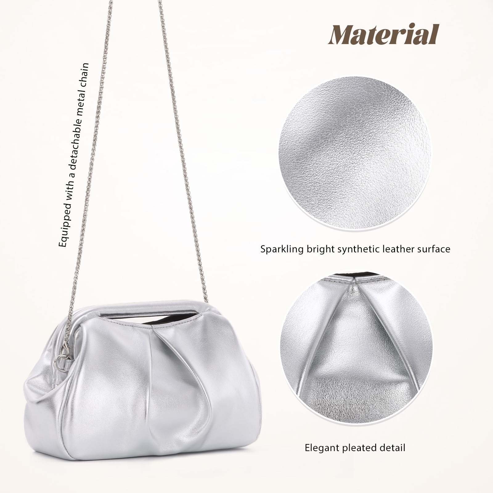 Borsa di frizione nuvola per le donne, borsa di nozze elegante festa piegato dumpling borsa sera