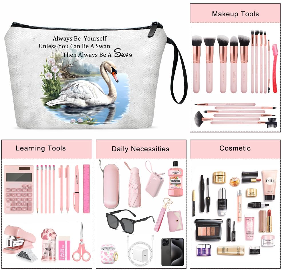 Capybara Lovers Makeup Bag - Funny Animal Design for Animal Lovers, Birthday Cosmetic Bag Gifts for Teen & Women Sister Bestie (10-Swan)4