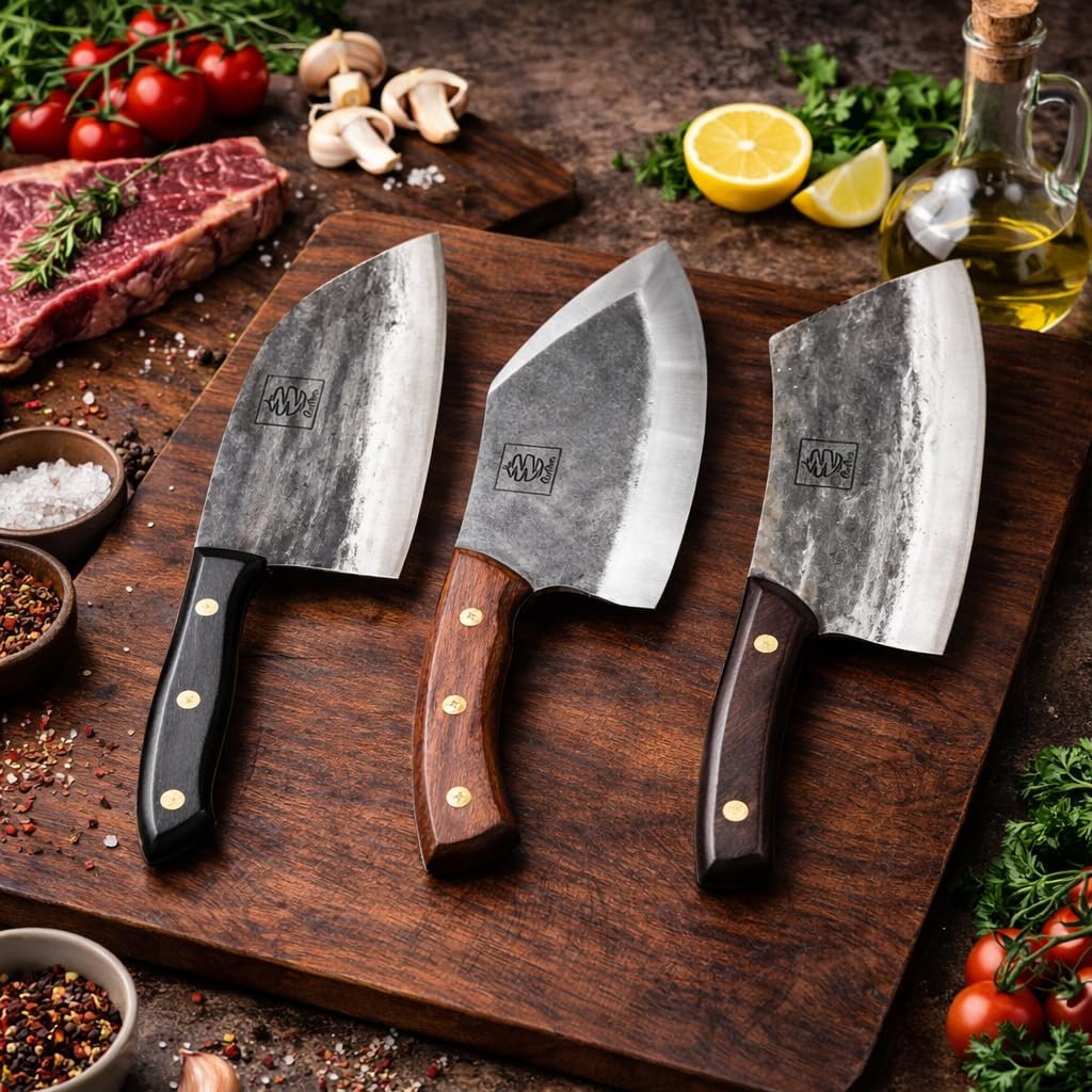 COOLINA Promaja, Altomino Chef, Gator, Shark Knives Set - Professional High-Carbon Stainless Steel Kitchen Knives - Effortless, Outdoor, Versatile, and Powerful Knife for Meat and Bone Cutting