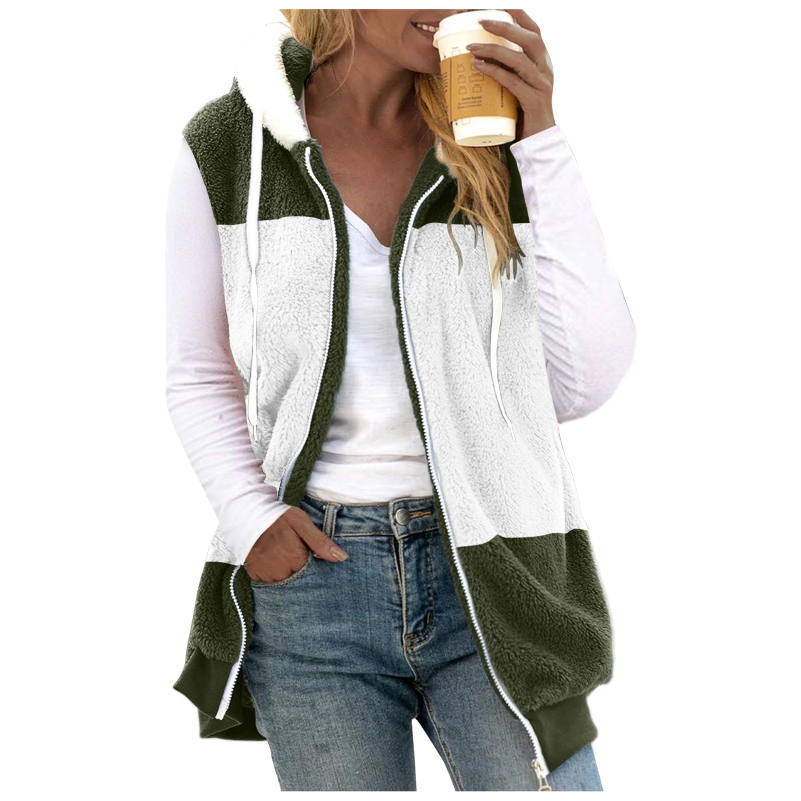 Sudadera de felpa calida con cremallera delantera y corte suelto para mujer en talla grande XL 6