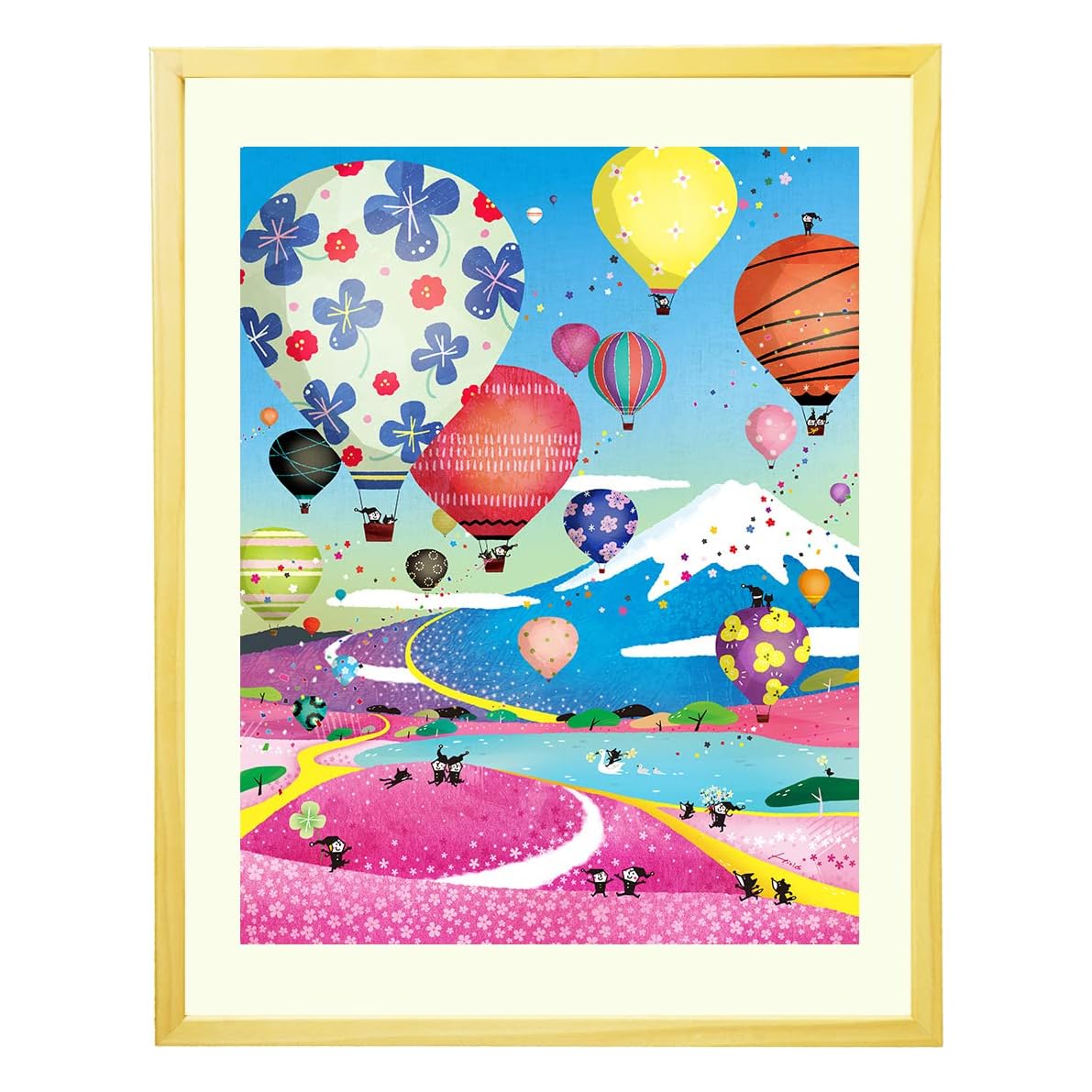 Amazon.co.jp: KAWAII ART 【New】絵画 インテリア 柴桜 富士山 気球