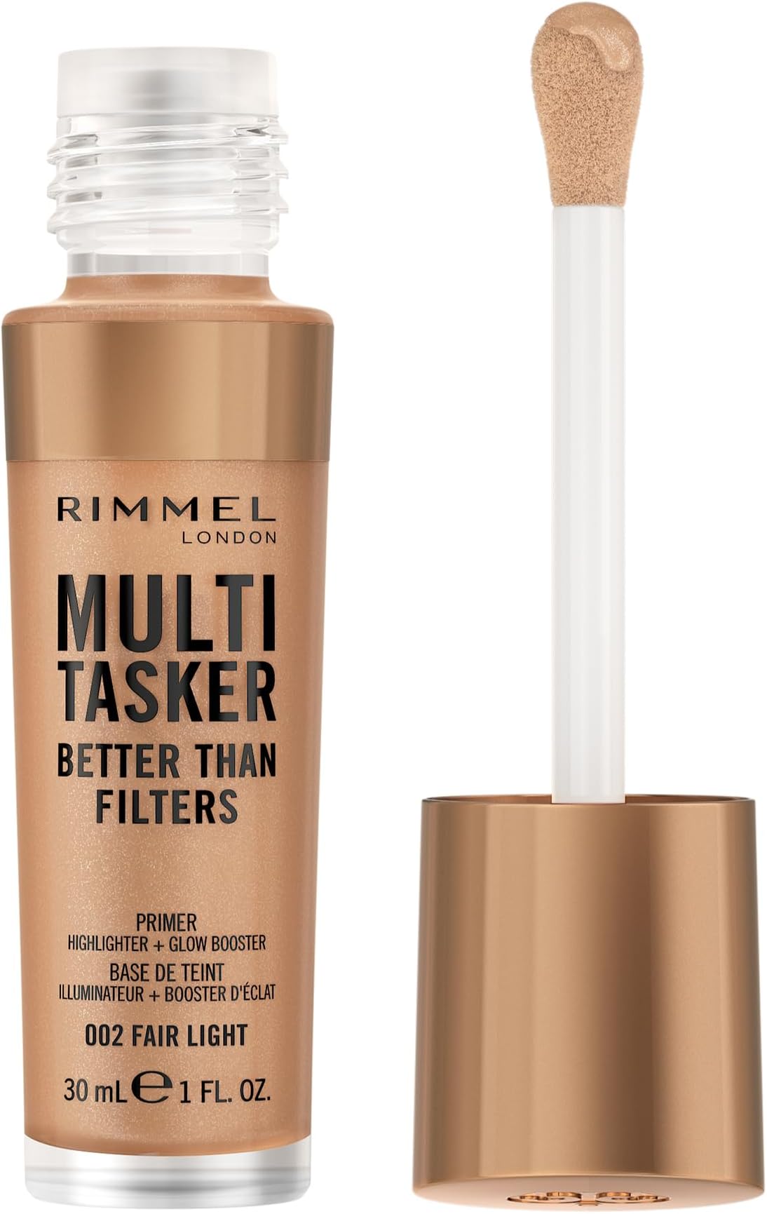 Rimmel Multi-Tasker Better Than Filters,002 Fair Light,Face Primer,Glow Booster & Highlighter,Vegan Formula,Lightweight,Anti-Ageing Benefits,Light-Reflecting Pigments,Giant Soft-Touch Wand,30ml (1oz)