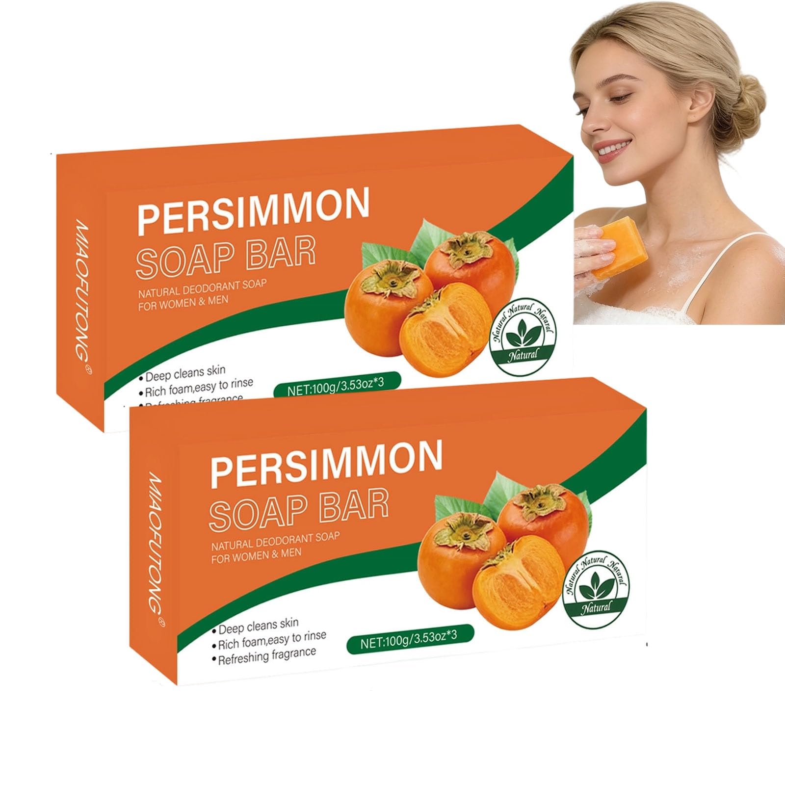 Persimmon mydło barowe dezodorujące, dezodorujące i oczyszczające, nawilżające i długo utrzymujące się mydło, głębokie oczyszczanie ciała, kontrola B/ar, mydło do peelingu, 8 szt