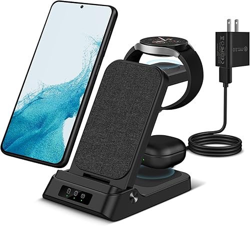 Estación de carga inalámbrica 3 en 1, soporte de carga rápida plegable, base de carga compatible con Samsung Galaxy S22S22S21S20S10, Watch