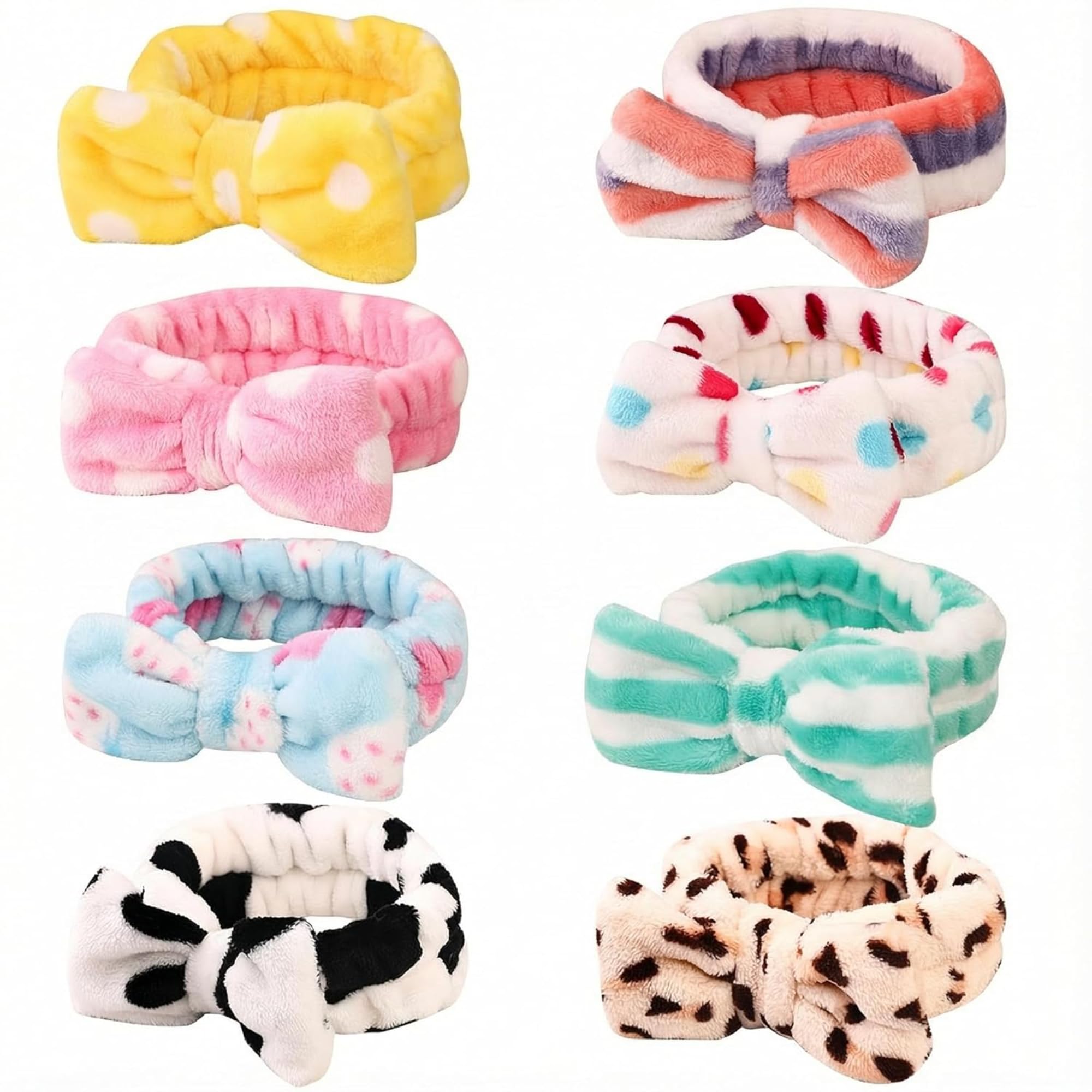 Nest Glow Spa Headband, 4 Pack Bow Hair Band for Washing Face Facial Makeup Yoga Shower, Soft Coral Fleece Head Band Wraps for Women and Girls-picture-36