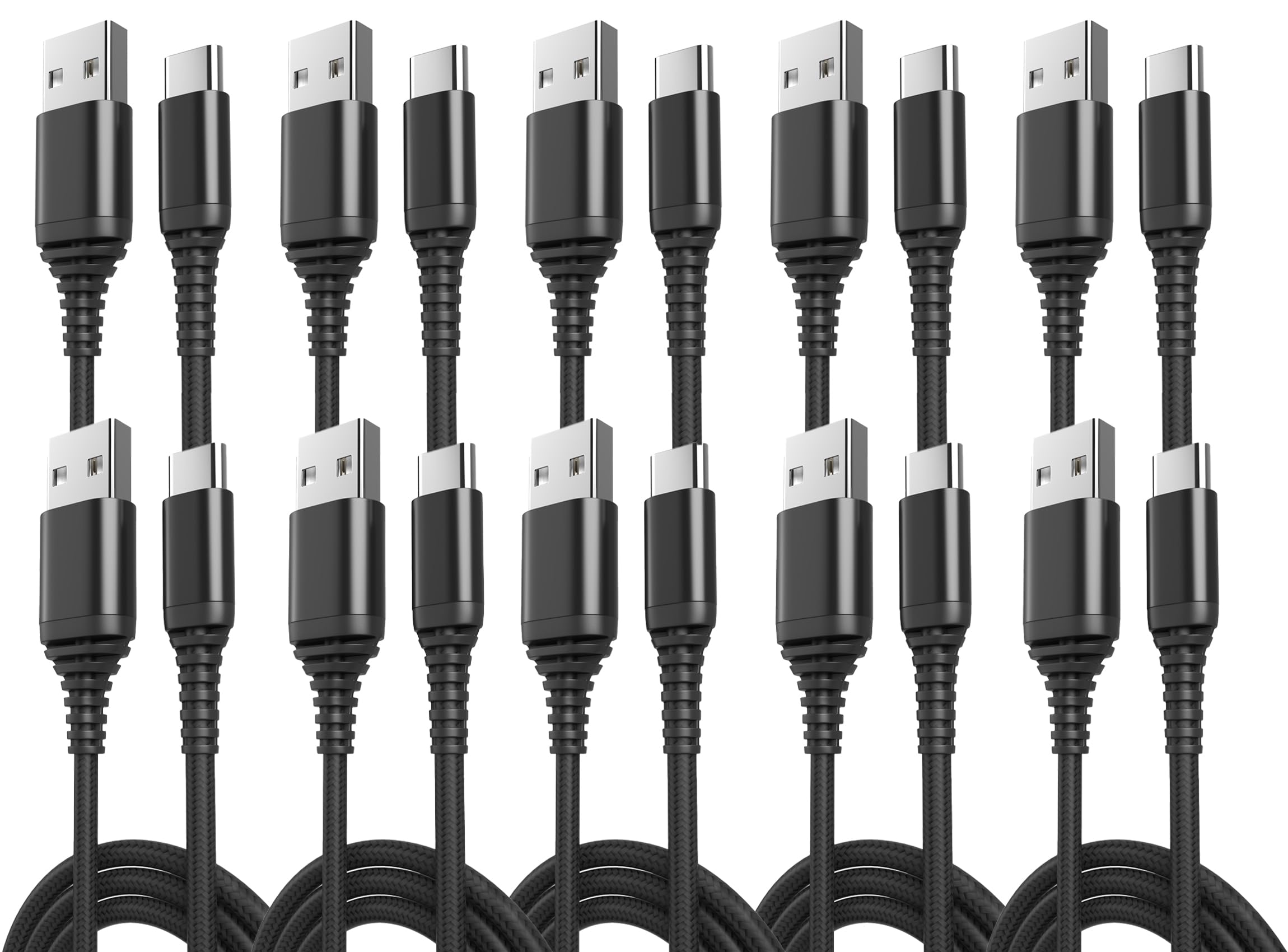 10er-Pack USB-Typ-C-Kabel [1,8 m, 3,0 A Schnellladung] – USB-A auf Typ C Ladekabel – Nylon geflochtenes Schnellladen für Samsung Galaxy S21 S20 S10, Pixel 6 5 4, OnePlus 9 8, Bulk 10er-Pack
