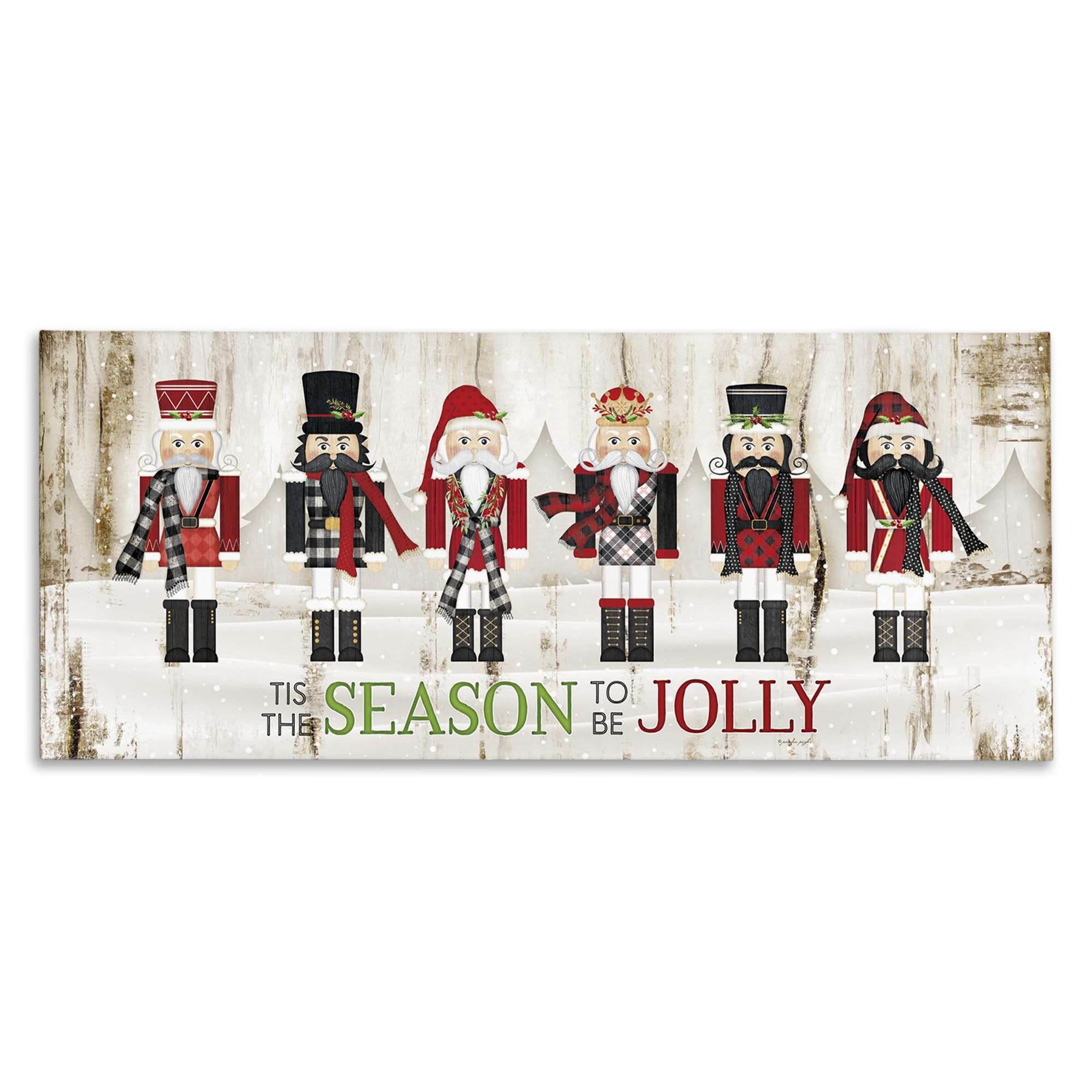 Stupell Industries to Be Jolly Festive Phrase Winter Christmas Nutcrackers, Designed by Jennifer Pugh Canvas Wall Art, 20x48, Off- White