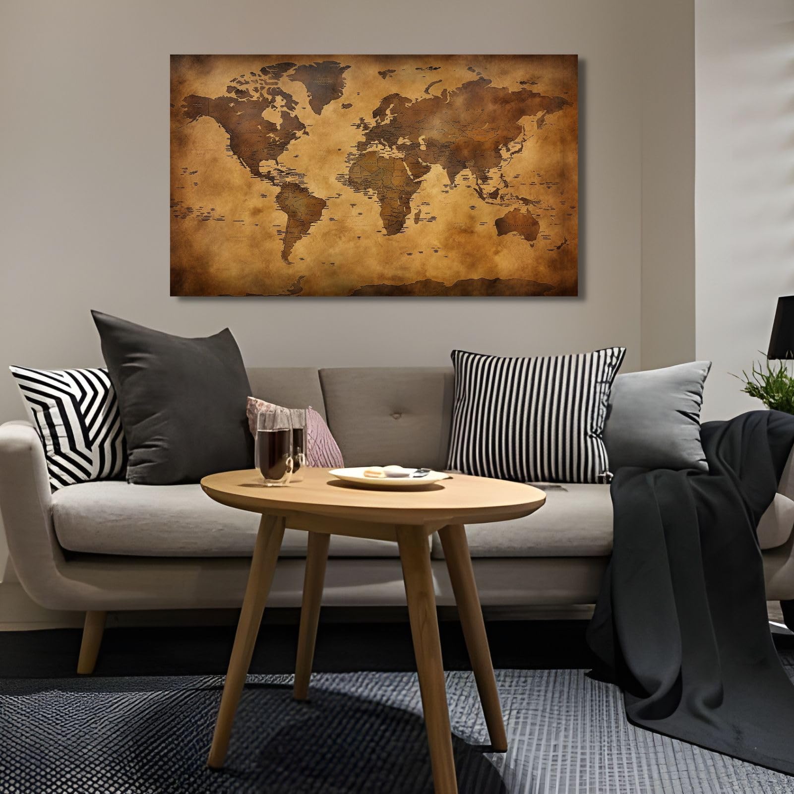 Living Room Canvas Wall Art - Vintage World Map Canvas Print Wall Art ...