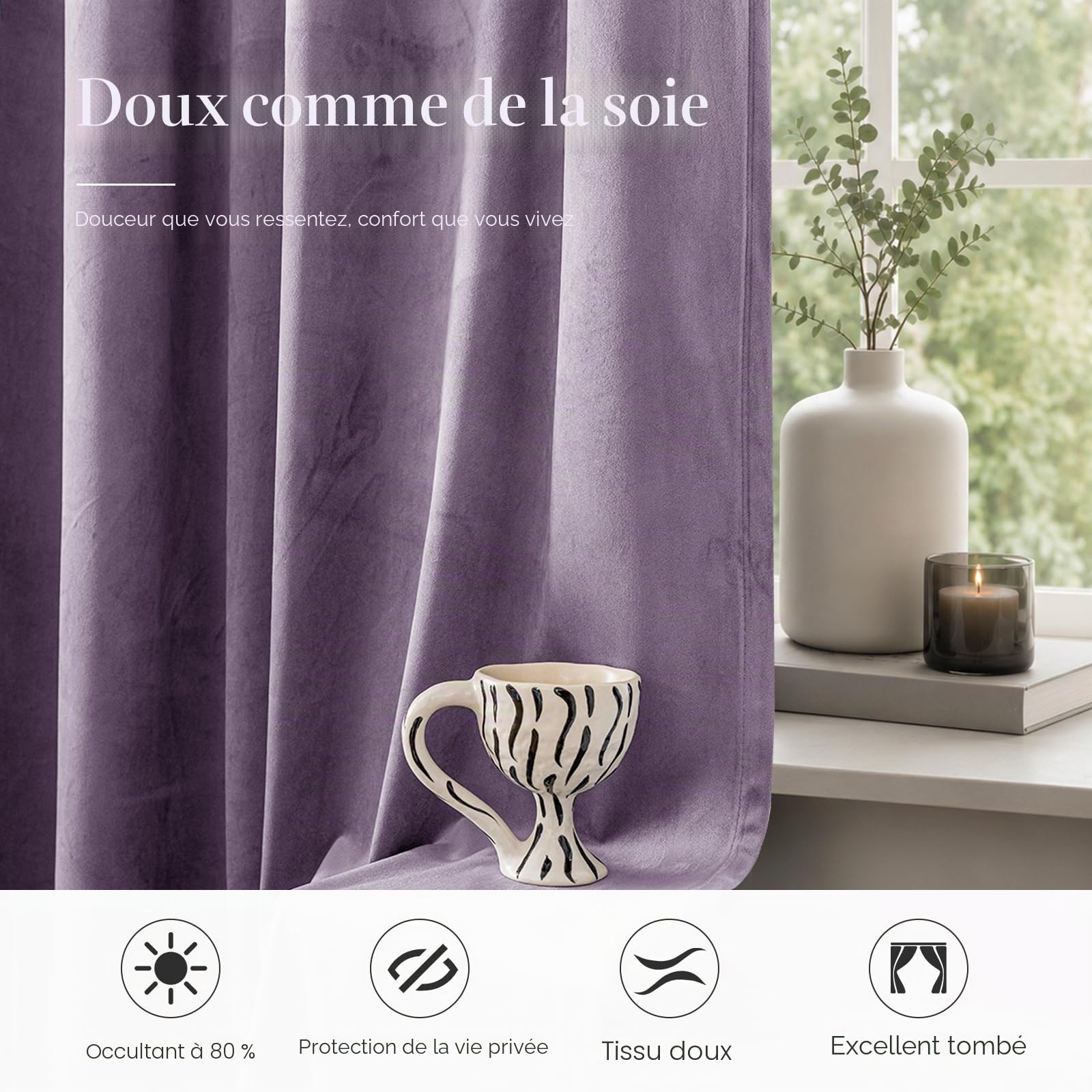 Ystyle Rideau Occultant Velours Lot De 2, 140x145cm, Violet Clair | Rideaux Salon Rideau Thermique Isolant Anti Chaud Intérieurs, Rideau Phonique Anti Bruit, Moderne Chambre Maison Dressing