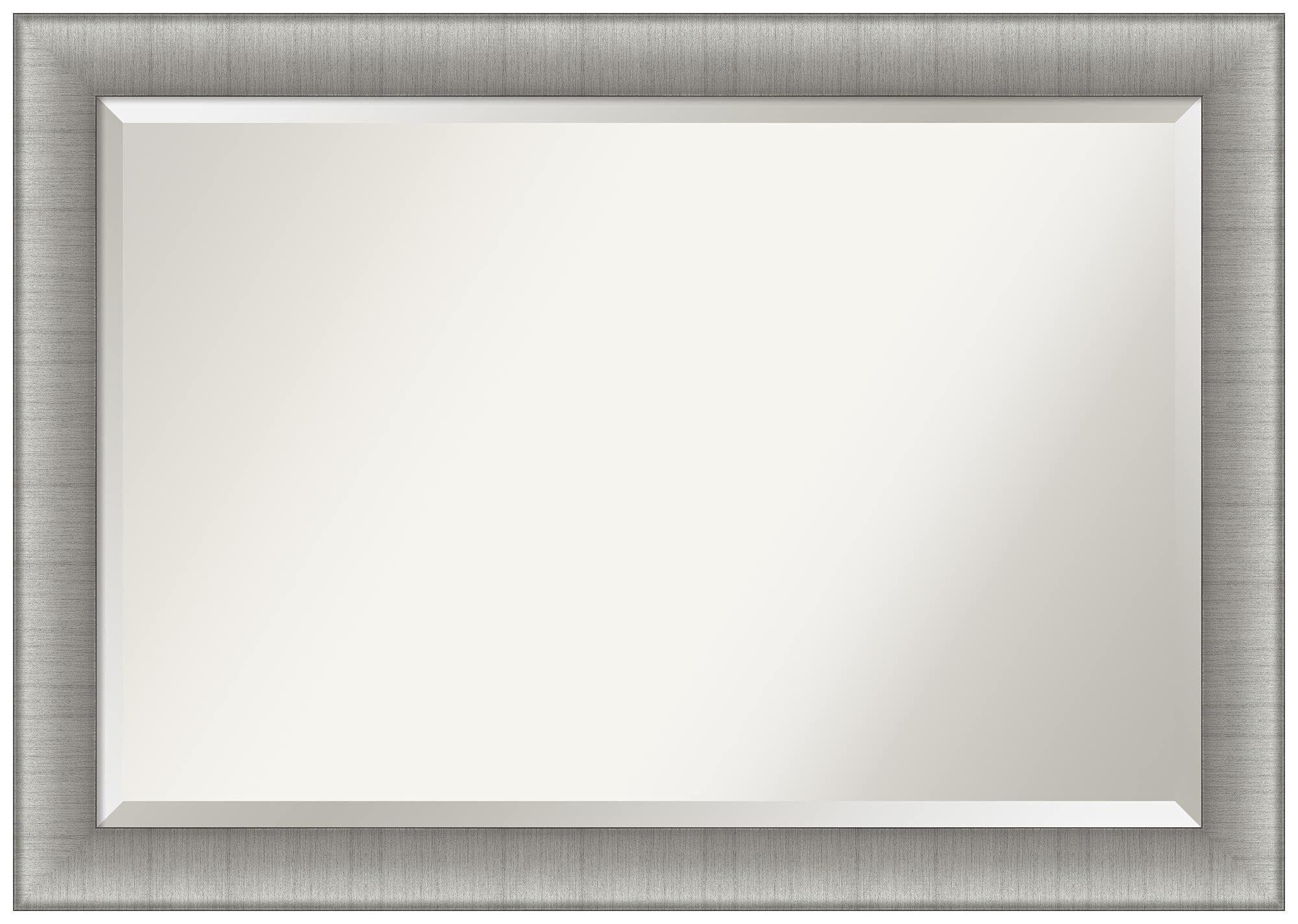 Photo 1 of Amanti Art Beveled Bathroom Mirror (28.75 x 40.75 in.), Elegant Brushed Pewter Frame - Wall Mirror Silver, Large Glass Size 36x24 Elegant Brushed Pewter