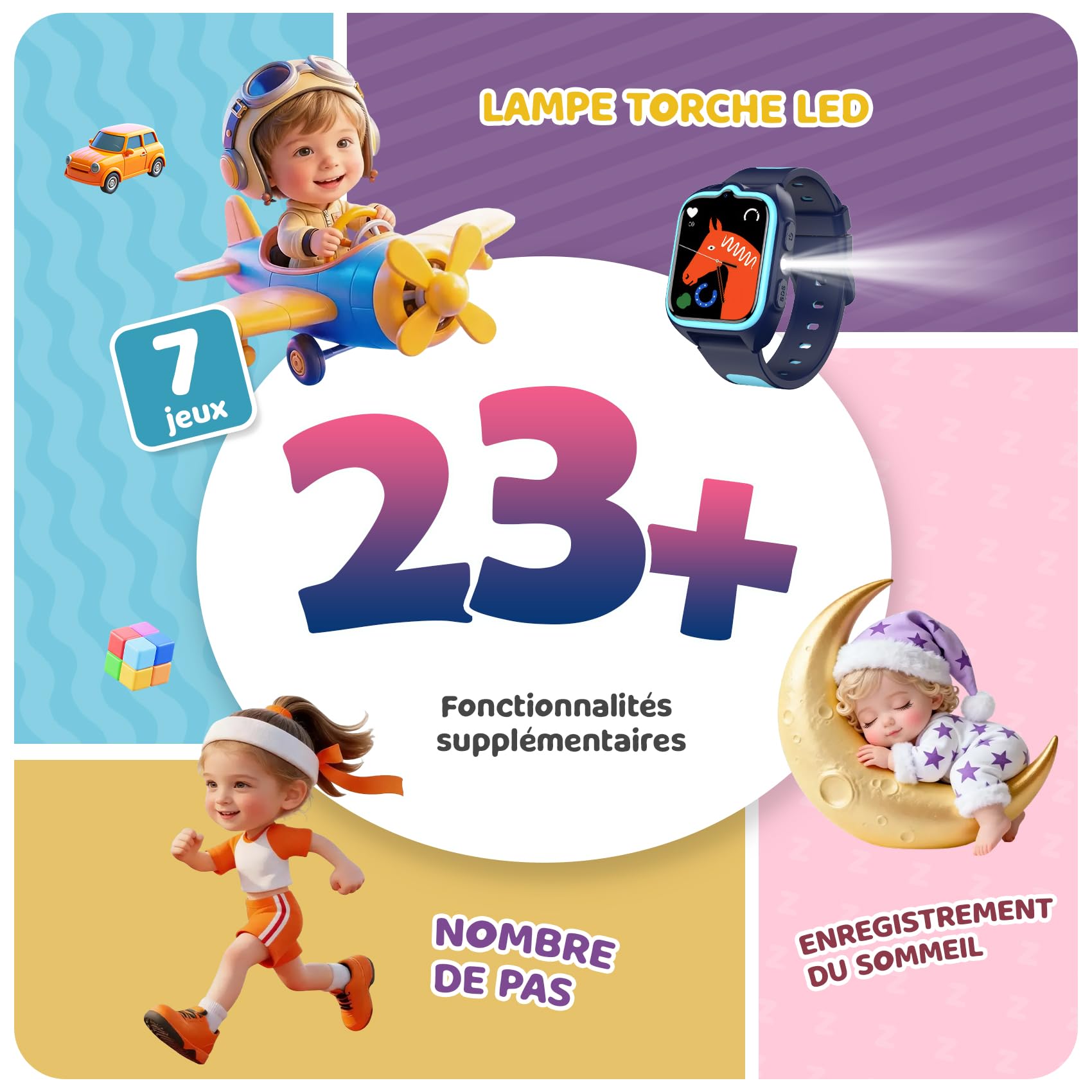 Blackview Montre Connectée Enfant, Écran Tactile Couleur HD 1,75", GPS, Appel d'urgence SOS, Appel vidéo 4G HD, Appel téléphonique, Chat Vocal,réveil,Torche LED,Jeu de Puzzle, pour Enfants