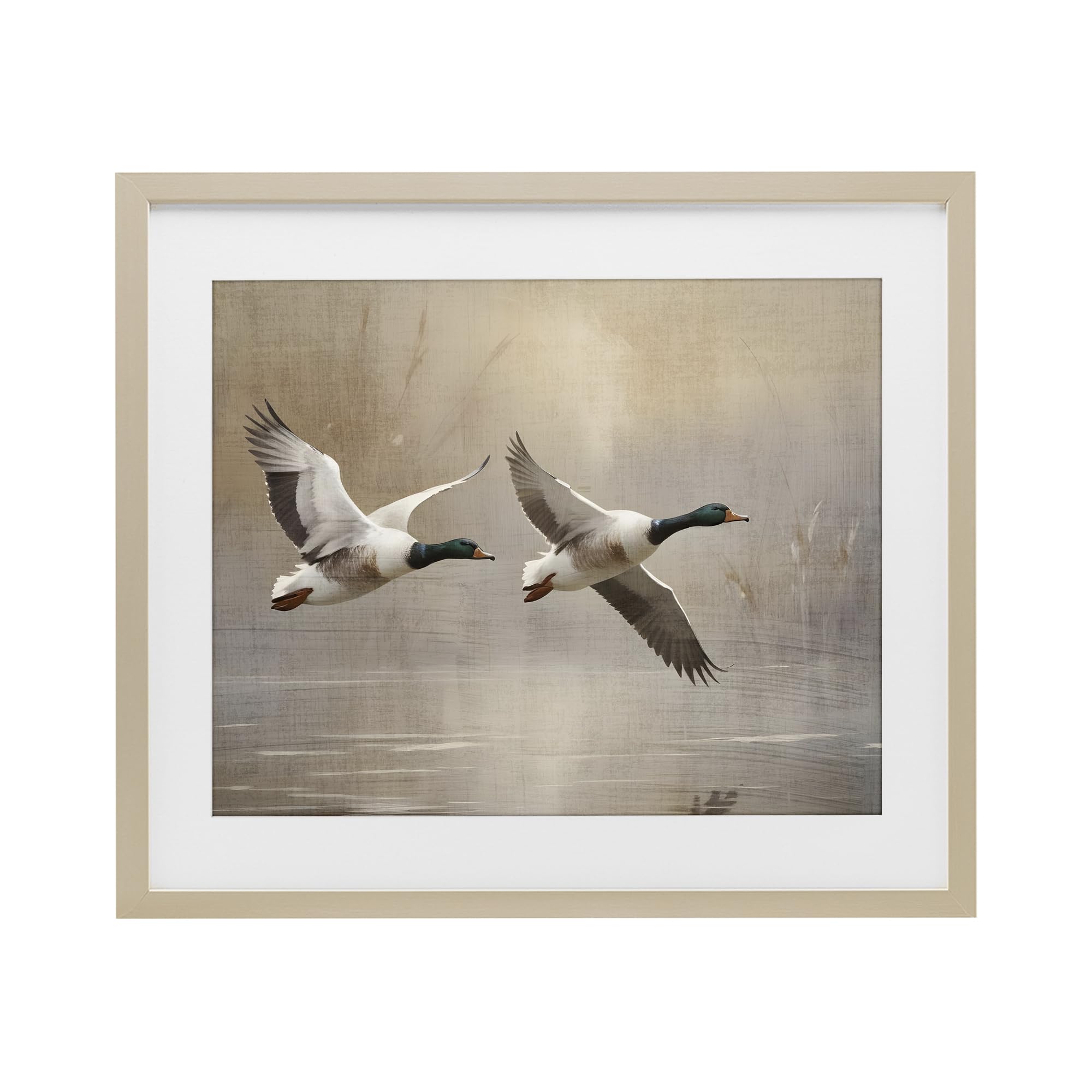 Stupell Industries Serene Mallard Flight Reflection 'Mallard Ducks Over Pond', Framed Print Under Glass, Brown, 16 X 13 Inches, Easy To Hang And Sturdy, Made In Usa, By Susan Arnot