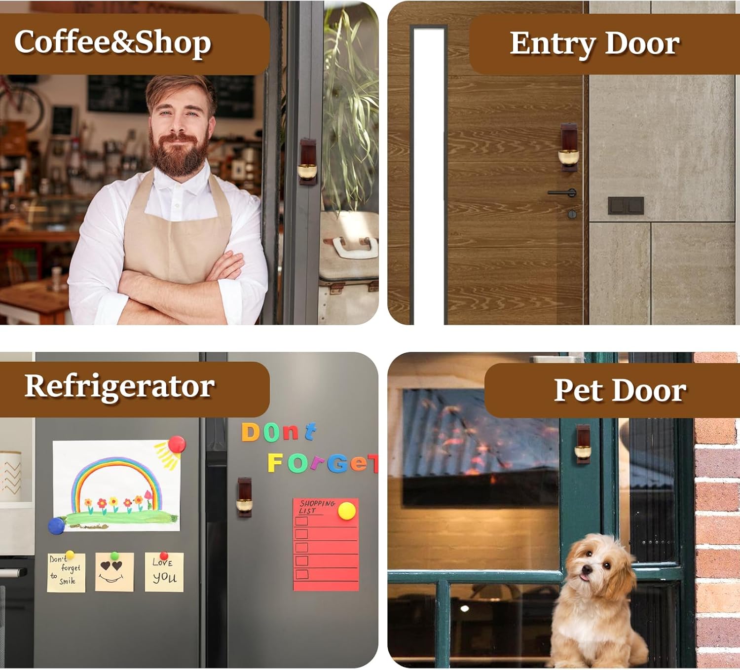 Magnetic Hanging DoorBell Chime,Shopkeepers Bell,Decorative Wooden Wind Chime with Brass Bell can Produce a Pleasant Bells for Home Decor,Cafe,Shop-Ideal for Gift or Housewarming