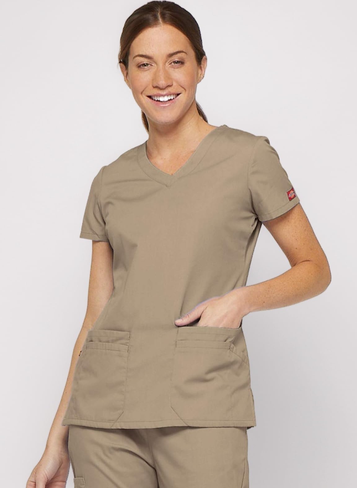 Dickies Women's EDS Signature V-Neck Top with Multiple Patch Pockets Medical Scrubs Shirt (Pack of 1)