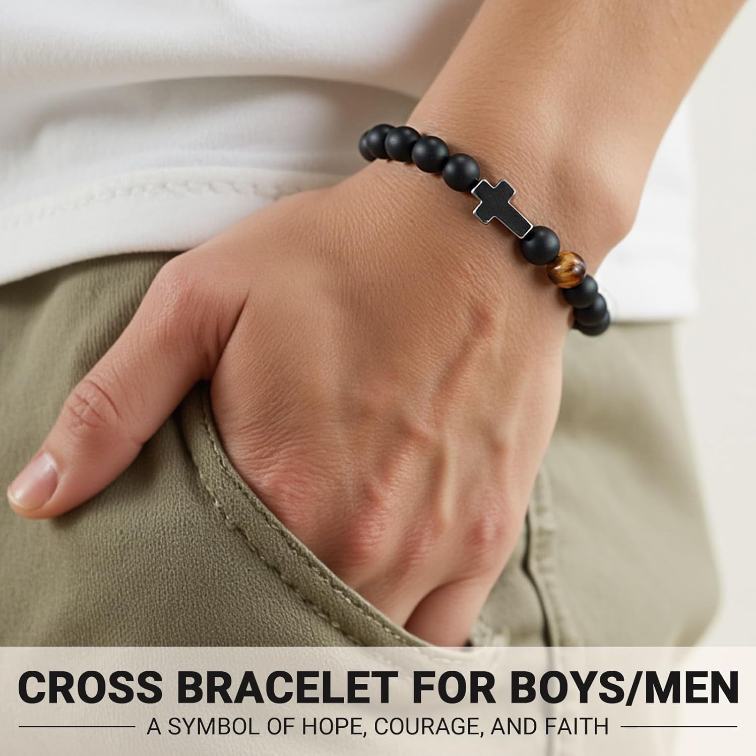 To Mens Gifts Cross Bracelet for Son, Grandson, Dad, Husband, Godfather, Men - Birthday Graduation Retirement Christmas Christian Gift for Teens Men - Image 2