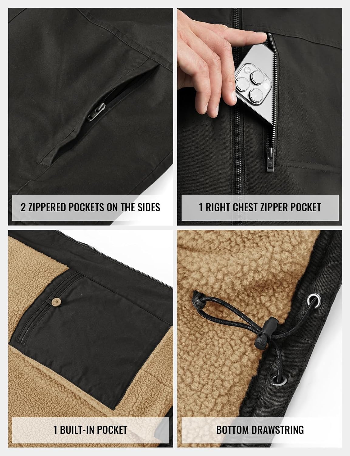 TBMPOY Men's Winter Vest Casual Sherpa Fleece lined Full Zip Lightweight Vest Outerwear Warm Cotton Travel Jackets - Image 5