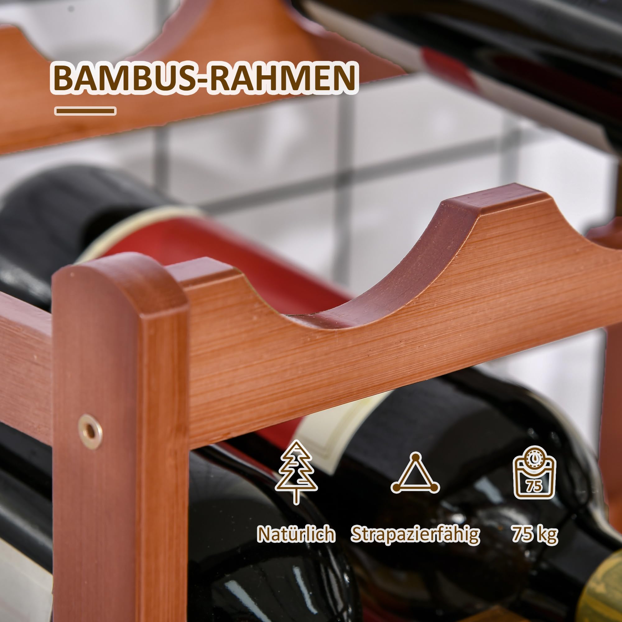 HOMCOM Weinregal für 16 Flaschen Stapelbar Flaschenregal Flaschenhalter Weinflaschenhalter aus Bambus für Keller, Lagerraum, 43 x 23,5 x 38 cm Braun