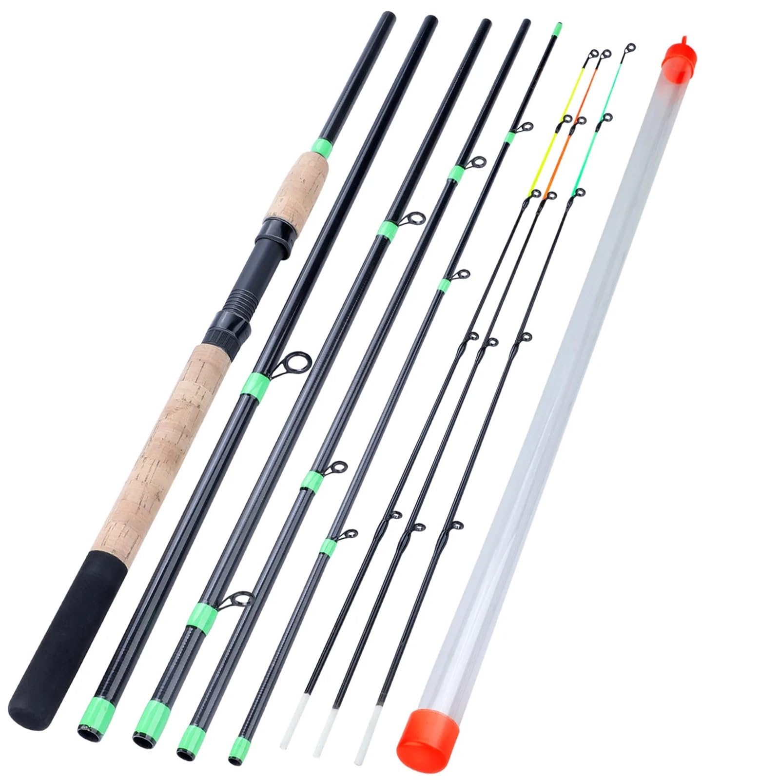 Stipprute Angelrute Tragbare 6 Abschnitte Carbon Faser Reise Angelrute Verlängert Griff Angelrute Tackle Teleskopangel(Red)