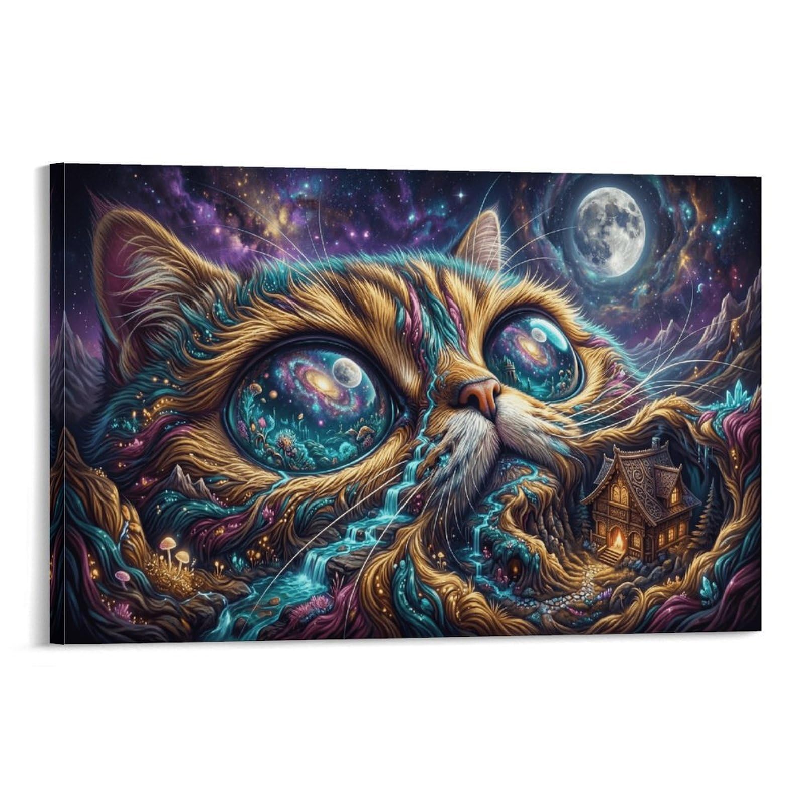 XPASHIQWC Giant Cat Wall Decor Poster Stream Cabin Canvas Prints Picture Modern Canvas Wall Art Picture Wall Hanging for Bedroom Living Room Decor 12x18inch(30x45cm)