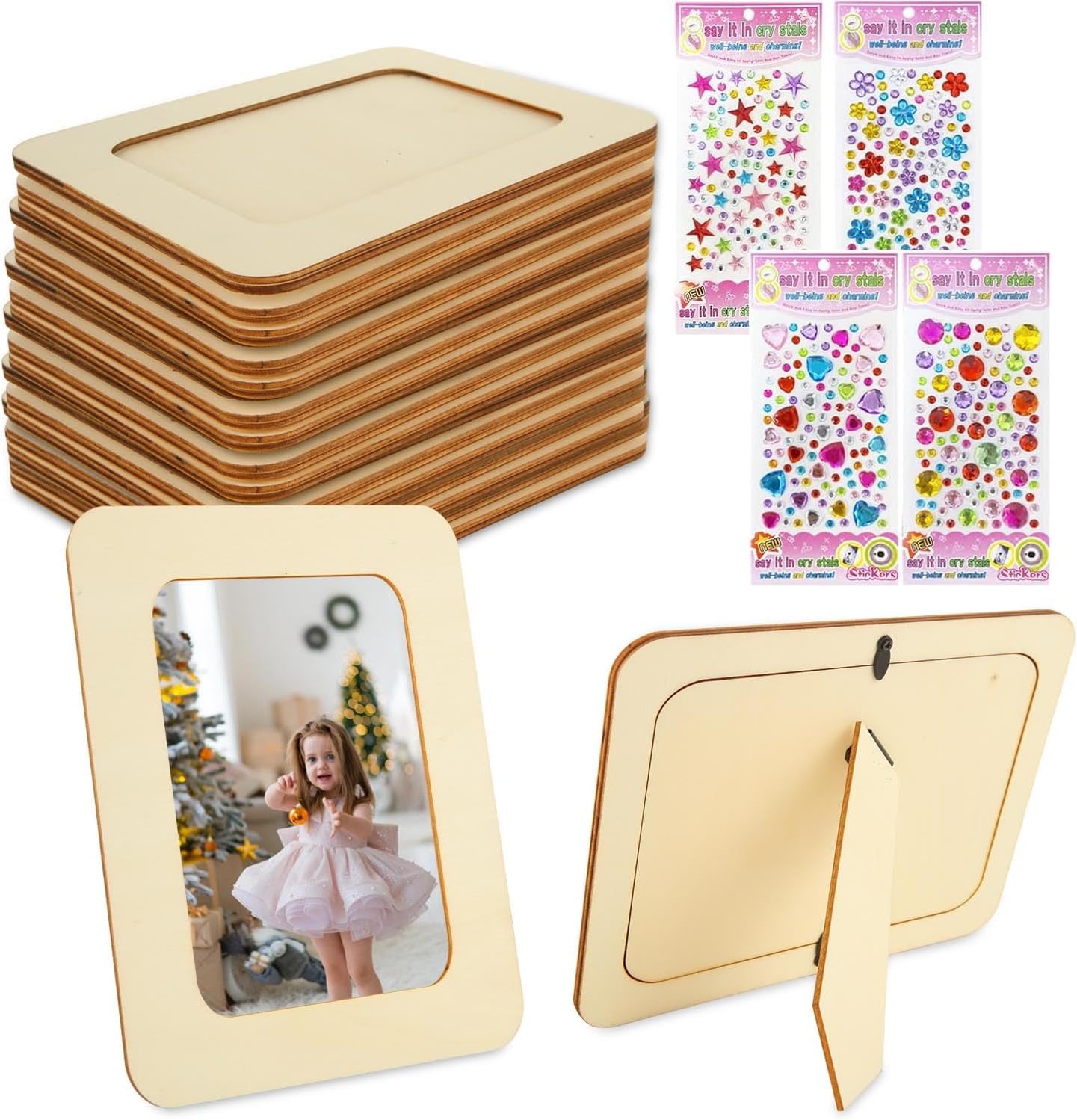 YOUNTHYE 20PCS Wooden Picture Frame for Crafts 4x6 Unfinished Wood Frames Bulk with 4 Stickers Solid Wood Picture Frames Wood Frames for Photos Postcard Wooden Photo Frames Displays